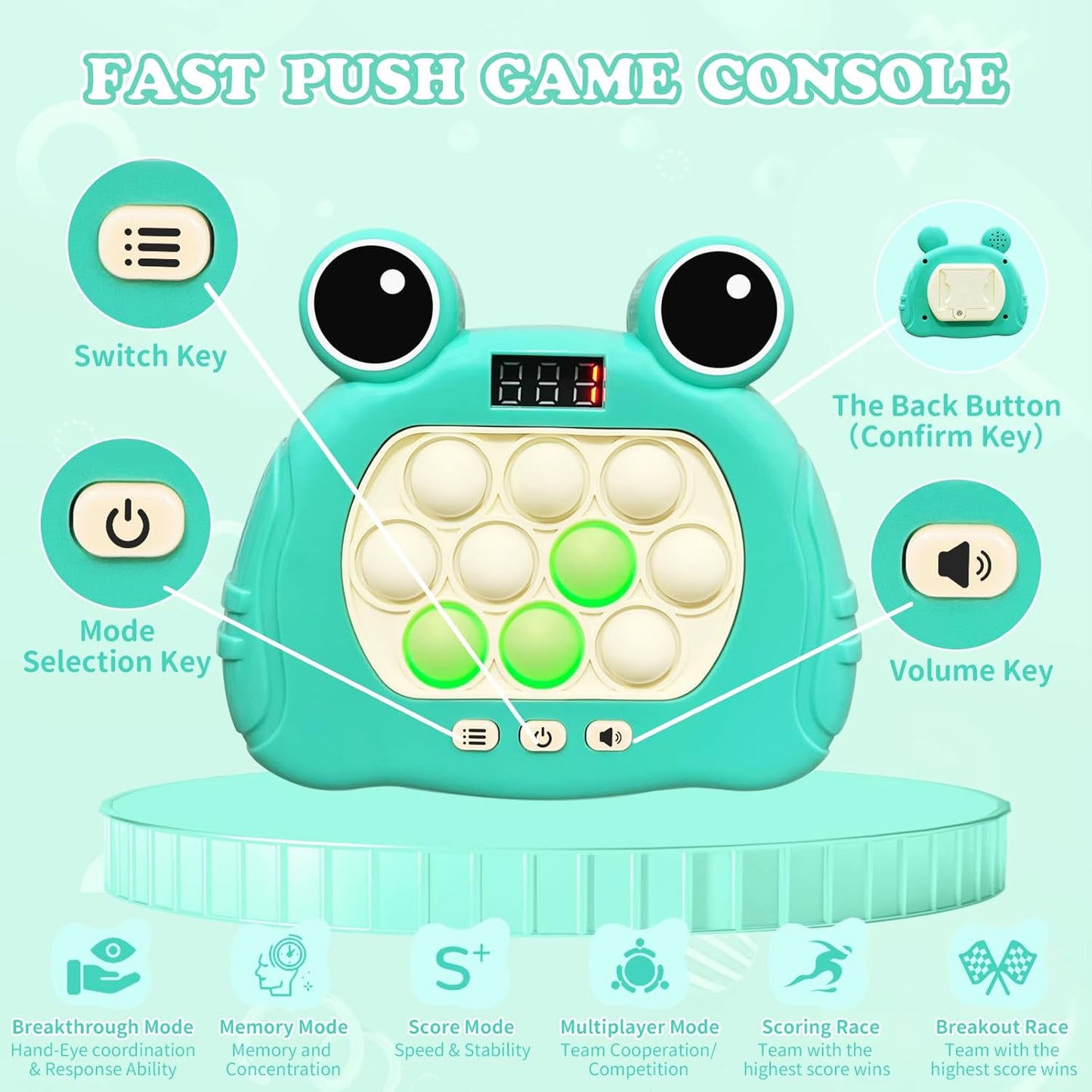 Fast Push Pop Pro Light Up Fidget Game Controller, Puzzle Pop Pro Game Fidget Toys Adults Handheld Bubble Pop Fidget Game Console St. Patrick's Day Anti-Anxiety Autism Electronic Pop Game Toy