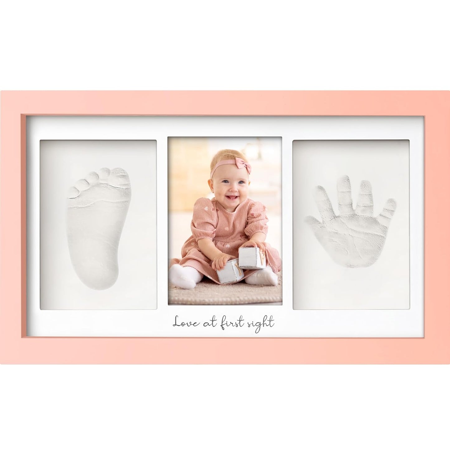 Baby Hand and Footprint Kit - Clay Handprint Keepsake Frame, Newborn Nursery Picture Frame, Personalized New Mom Gifts for Baby Shower & Registry (Sweet Pink)