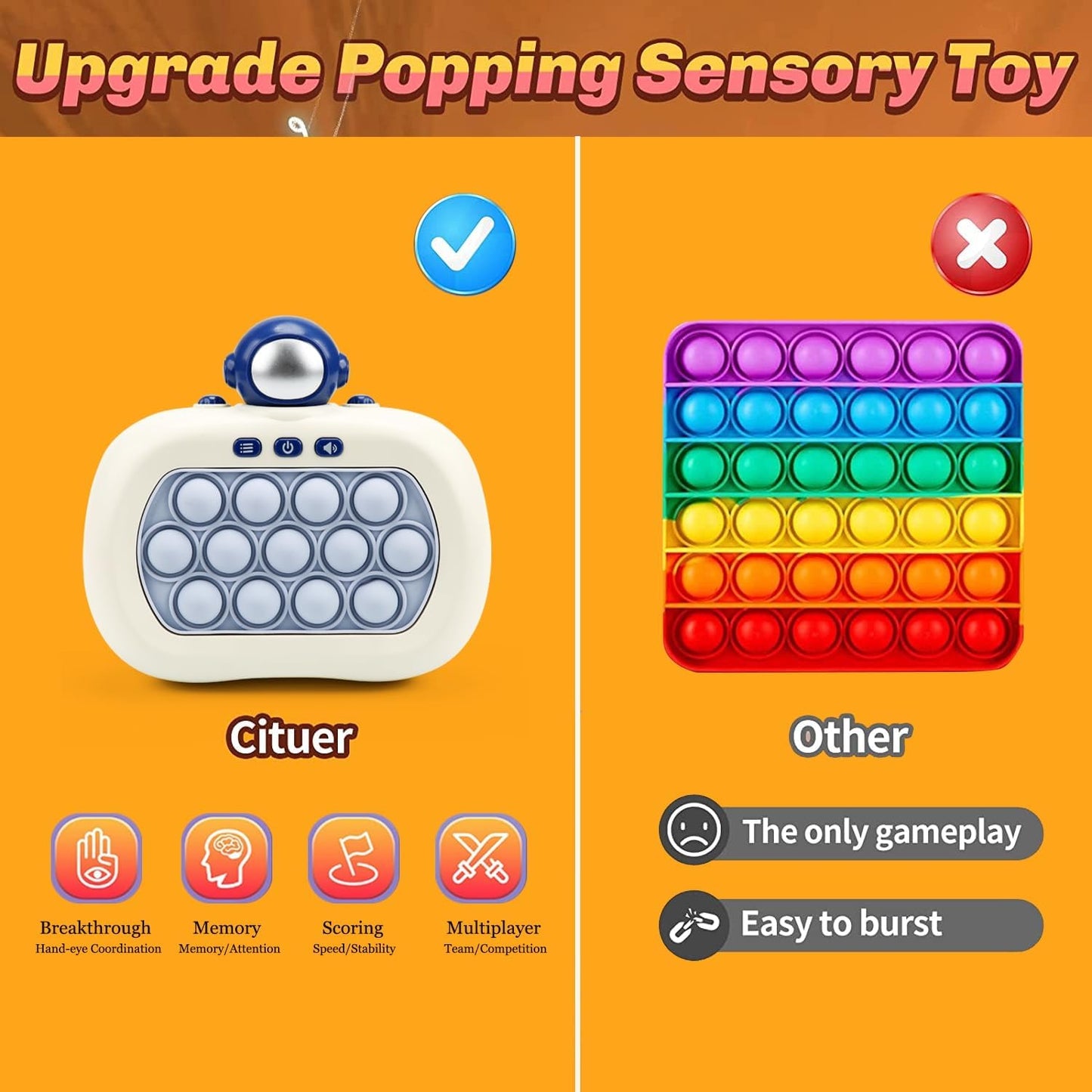 Fast Push Game | Light Up Fidget Toy | 2024 Upgraded Fast Push Game Pop Fidget Toys for Kids, Educational and Memory Growth | Speed Push Pop Game, Push Game Fidget Toy by AVBVCV(Astronaut)