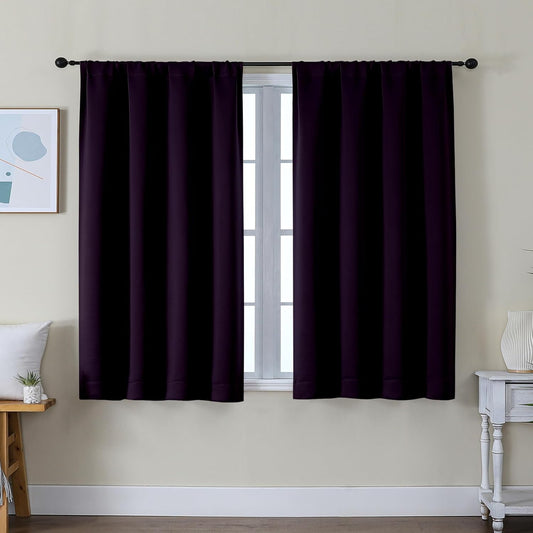 Simplebrand Ava Blackberry Short Blackout Curtains for Bedroom 45 Inches Long 2 Panels Set, Solid Thermal Insulated, Energy Saving Window Treatment Curtains Blackout Drapes, W40 x L45 Inch, Blackberry
