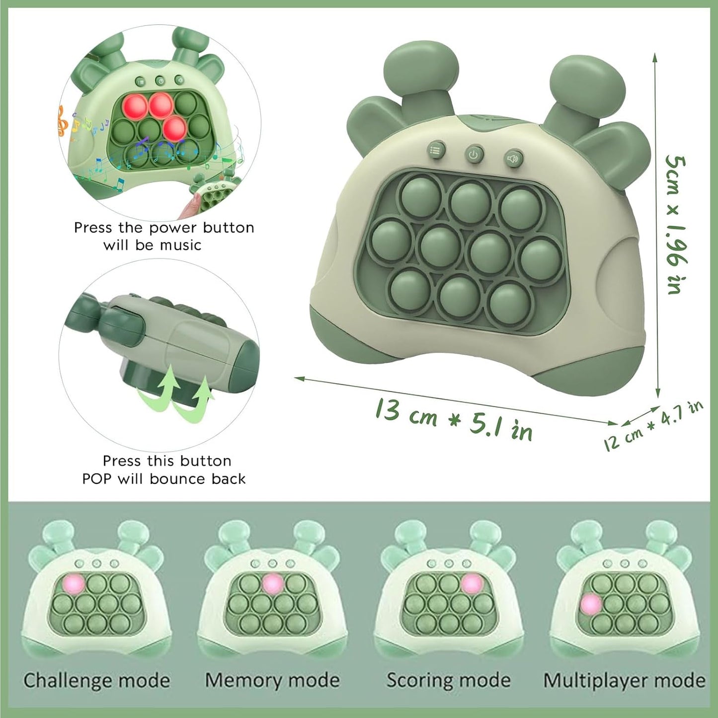 Pop Fidget Toys Handheld Game for Teens, Push Bubble Light up Puzzle Game Machine & Best Gifts for Kids, Quick Push Games Educational Sensory Toys, Stress Relief Party Favors Toy Age 3 -12 (Deer-G)