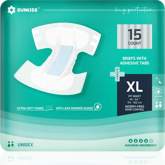 SUNKISS TrustPlus Adult Diapers with Maximum Absorbency, Disposable Incontinence Briefs with Tabs for Men and Women, Odor Control, XLarge, 15 Count