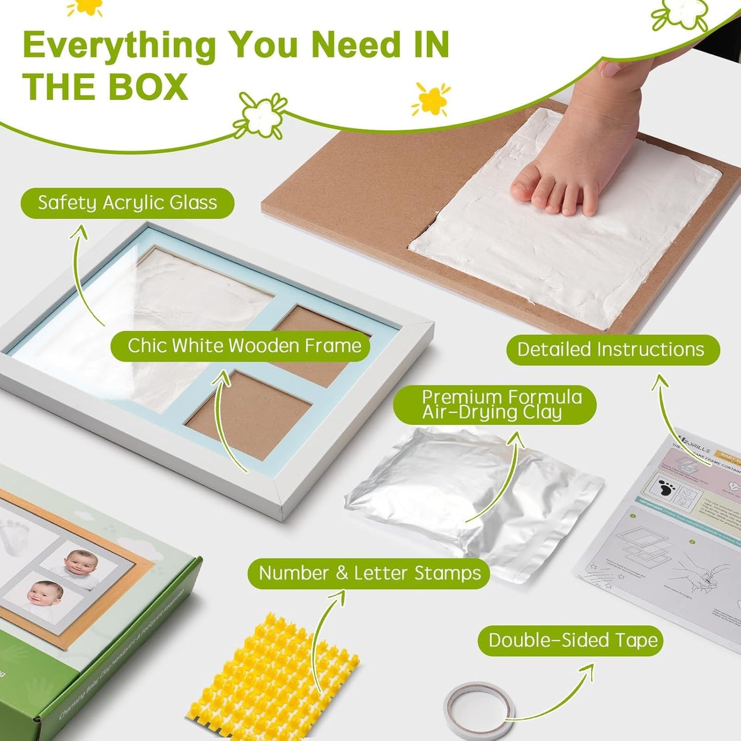 Baby Footprint and Handprint Clay Kit,Baby Hand and Footprint Kit,Clay Handprint Keepsake Frame,Newborn Keepsake Frame,Newborn Essentials Must Haves(black)