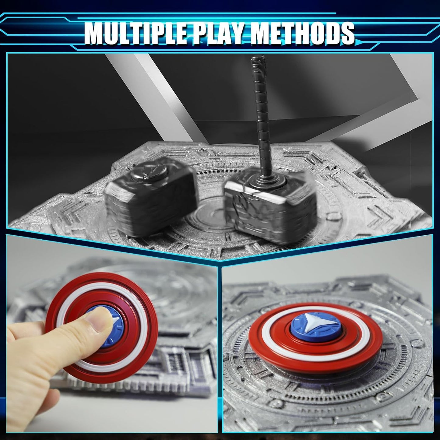 Mjolnir Fidget Spinner Cube Toy for Kids Adult, Hammer Figit Hand Spinner with Shield Finger Spinner Metal Block Transformable Gyro Fidget Keychain, Cool Gadget Bag Filler Gift 2 Pack