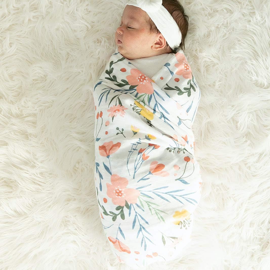 GRACED SOFT LUXURIES Premium Muslin Baby Swaddle Blankets 2 Pack | Large 47 x 47 inch | 100% Cotton Muslin Newborn Infant Swaddle Receiving Blanket Wrap (Floral Burst | Diamond Dot)