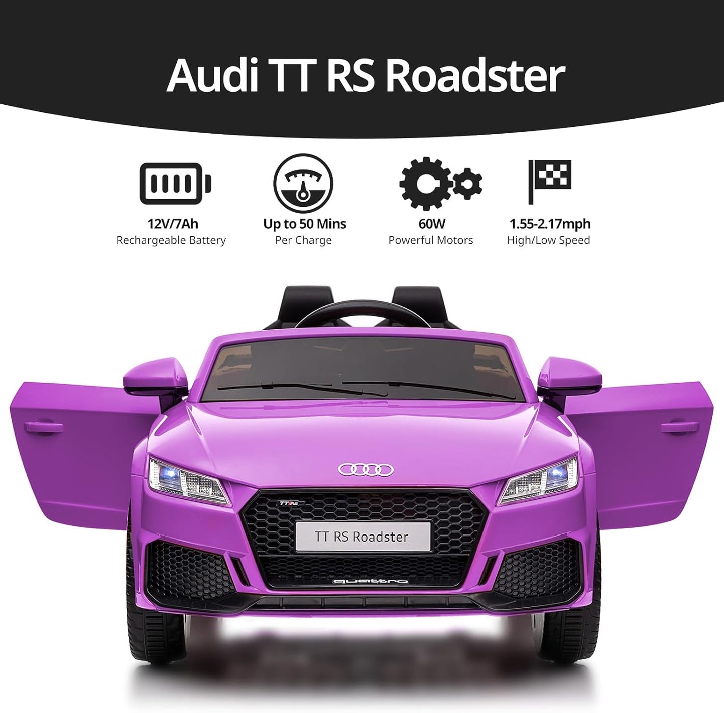 Electric Ride on Car for Kids, Licensed Audi 12V 7Ah Kids Ride-on Toy for Toddlers Girls with Remote, Bluetooth - Purple