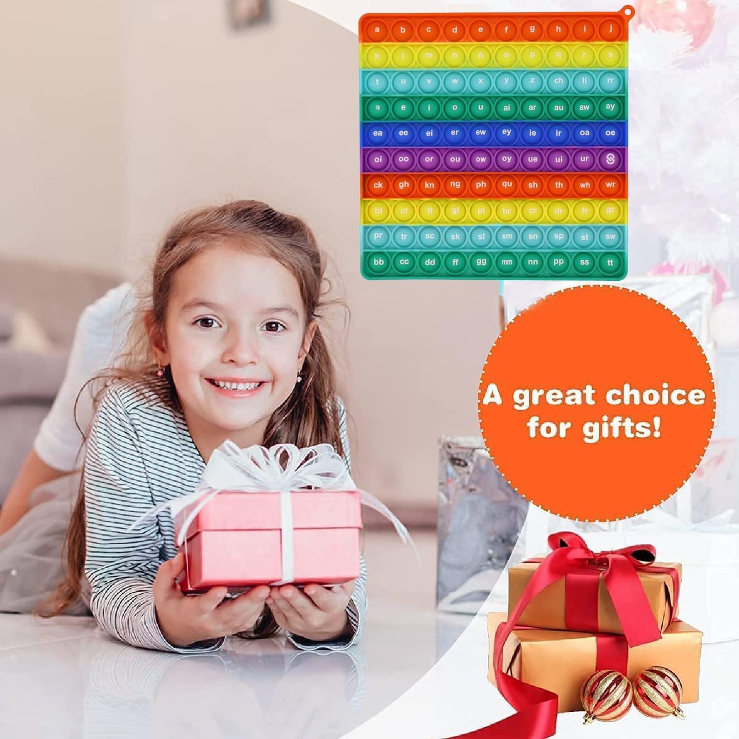 Both Side Word Pop Fidget Game, CVC Word, Alphabet, Letter, ABC, Phonics Pop it Board, Square Popper, Montessori Educational for Kindergarten Classroom Kids 1 2 3 Year Old