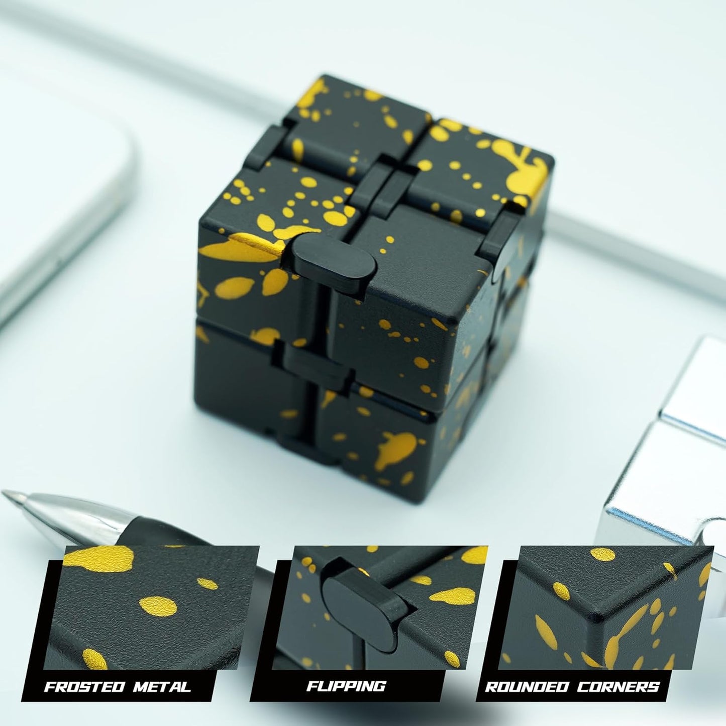 Fidget Infinity Cube, Quite Fidget Toys Anxiety Relife Items Fidgets for Adults, Fidget Sensory Toys for Teens Kids, Classroom Prizes (Black Yellow)
