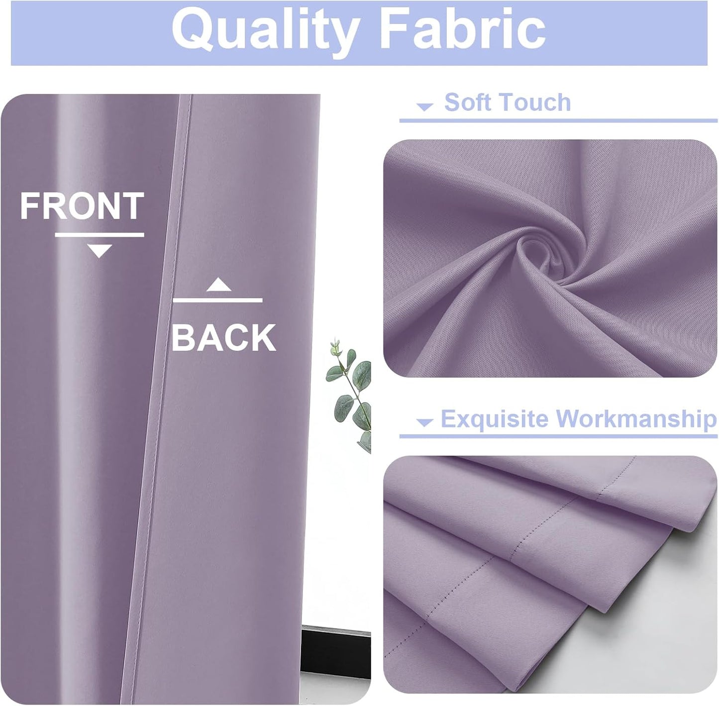 Simplebrand Ava Lilac Blackout Curtains for Bedroom 63 Inch Length 2 Panels Set, Nursery Thermal Insulated Energy Saving Rod Pocket Window Treatment Curtains Blackout Drapes, W40 x L63 Inch, Lilac