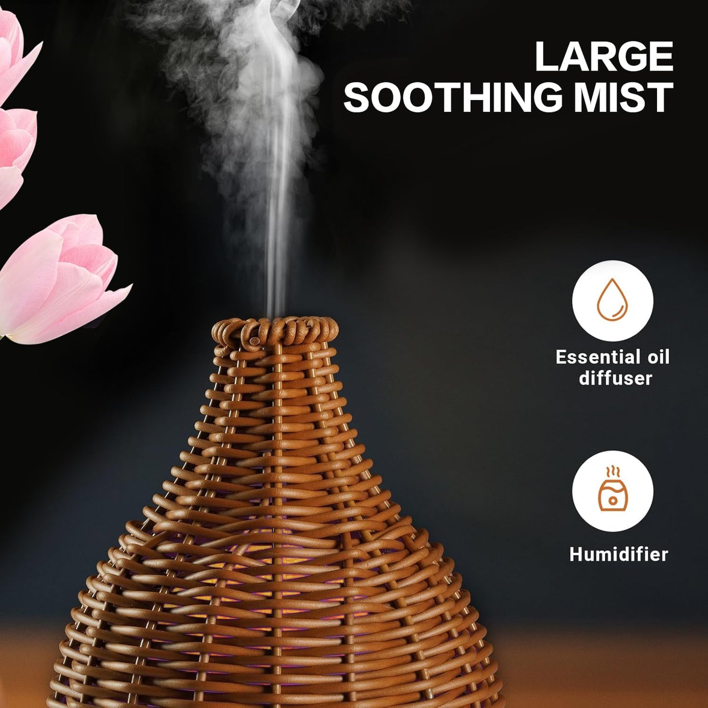 Aromatherapy Essential Oil Diffuser Rattan Woven Aroma Diffuser with Warm Light 80ML Cool Mist Humidifier Waterless Auto Shut-off for Home,Baby Bedroom,Office