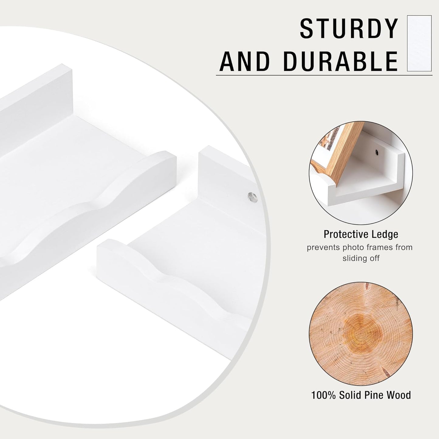 Fun Memories Picture Ledge Shelf for Wall, 16 inch Pine Wood Nursery Book Shelves Set of 4- Wall Book Shelves for Kids Room, Home Decor - Kitchen Spice-White