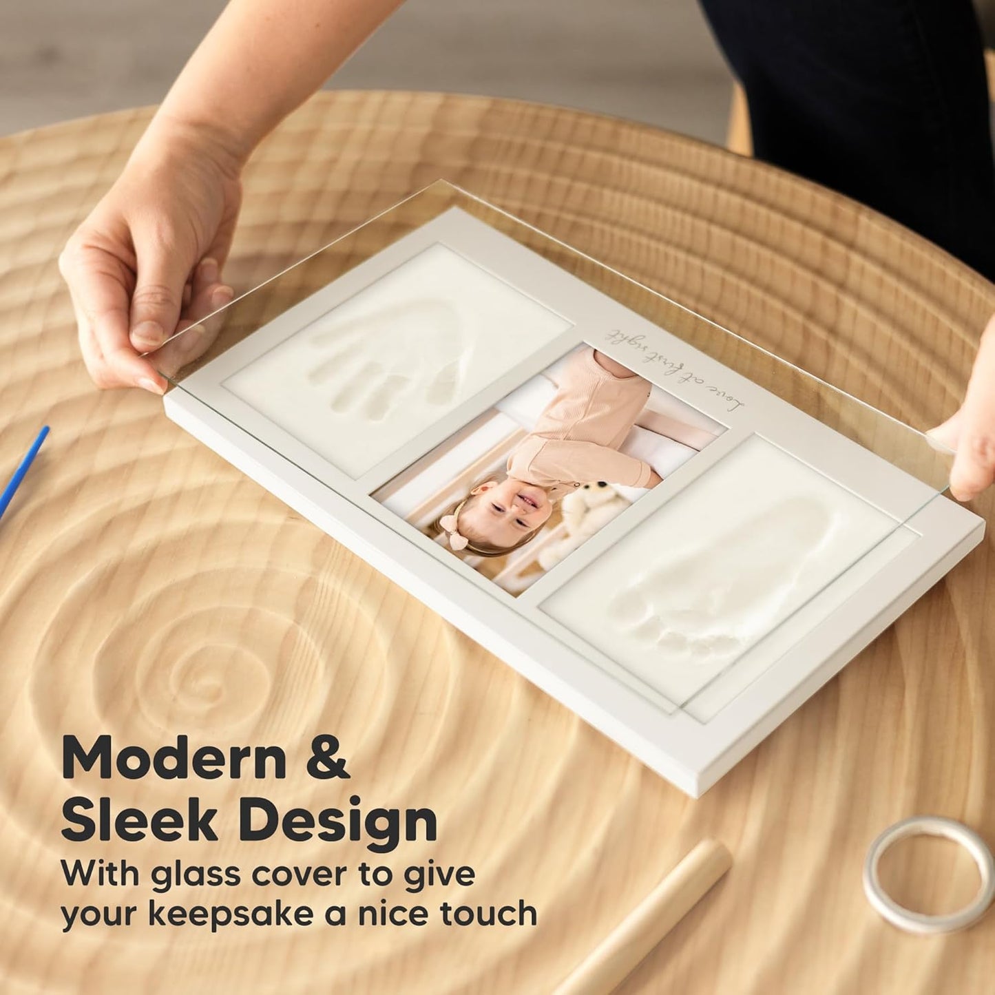 Baby Hand and Footprint Kit - Clay Handprint Keepsake Frame, Newborn Nursery Picture Frame, Personalized New Mom Gifts for Baby Shower & Registry (Barnwood)