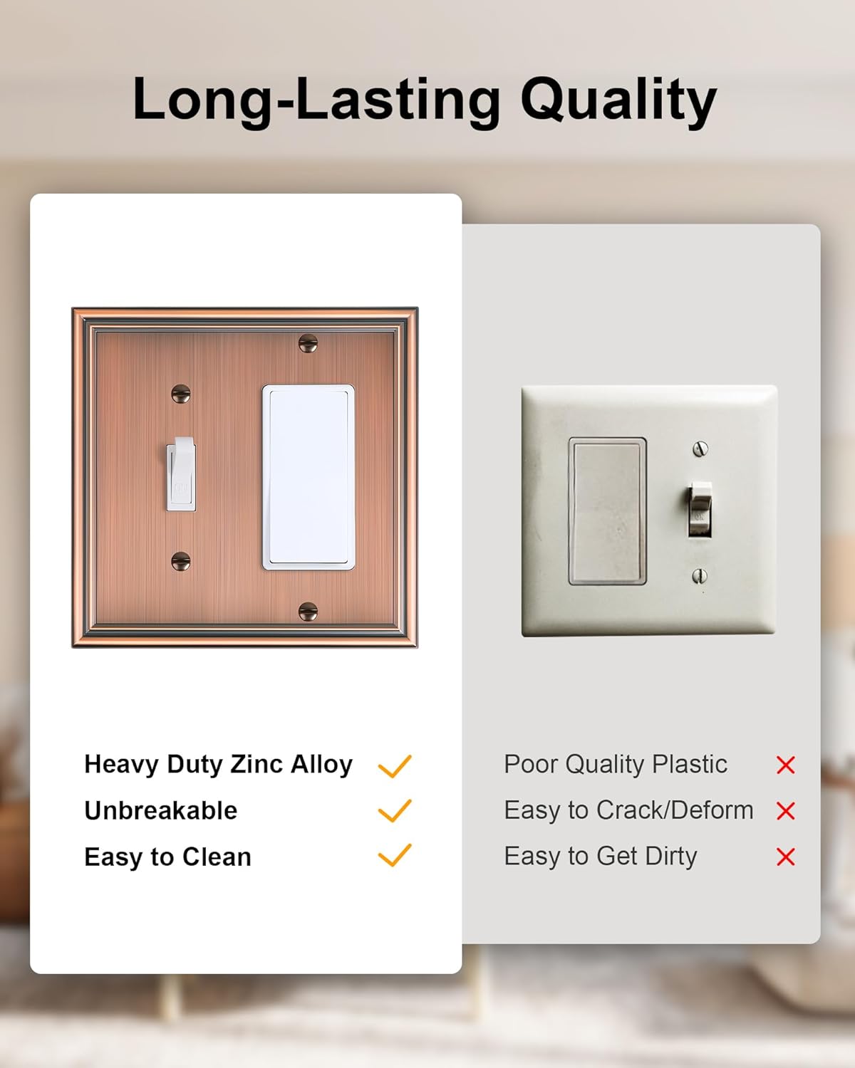 2-Pack Combo Toggle/Decorator Light Switch Cover Plate, Antique Copper Decorative Electrical Outlet Covers, Durable Solid Zinc Alloy Wall Switch Plates and Outlet Covers