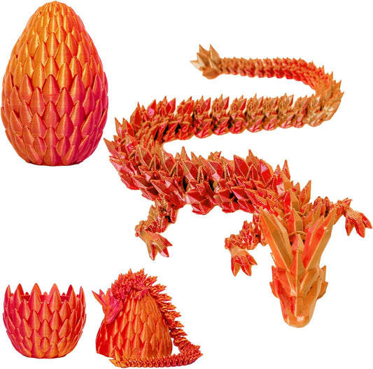Dragon Eggs with Dragon Inside, 12In Laser Red Golden 3D Printed Dragon Egg Fidget Toy, Executive Desk Articulated Dragon Toy, Home Office Decor