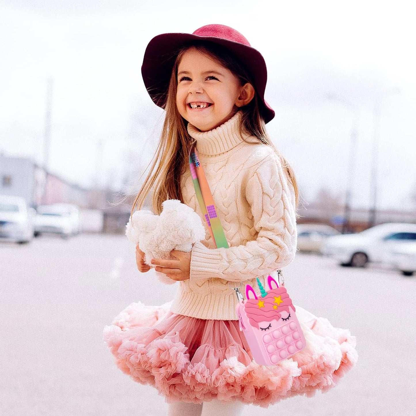 Civan Pink Unicorn Pop Purse for Girls, Beach Mini Pop Fidget Toy for Girls, Push Pop Bubble Fidget Sensory Toy, Stress Release Pop Coin Purse, Christmas Stocking Birthday Party Favors Unicorn Gifts