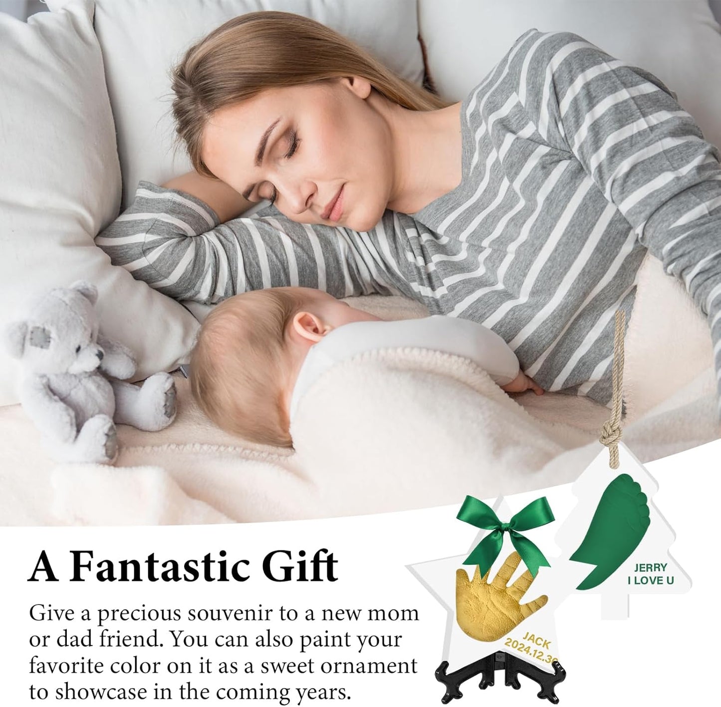 Baby Handprint Footprint Keepsake Ornament Kit, Personalized Baby Foot Printing Kit for Newborn Clay Impression Handmade DIY Imagination to Create