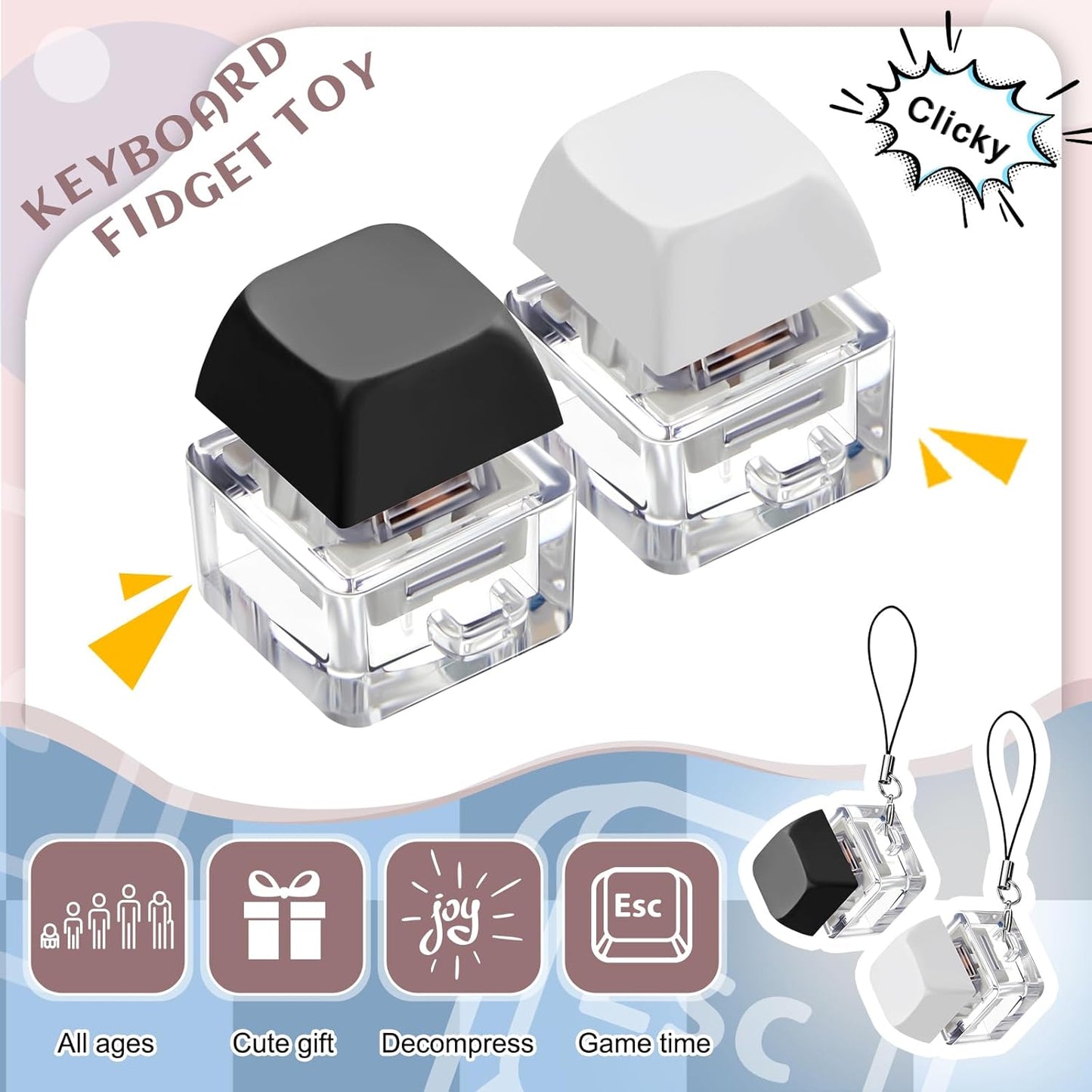 Taiyin 2 Pcs Keyboard Fidget Keychain Decompression Toys Finger Keyboard Toy Stress Relief Finger Keyboard Keychain Fidget Button for Adult Gifts to Pass The Boring Time