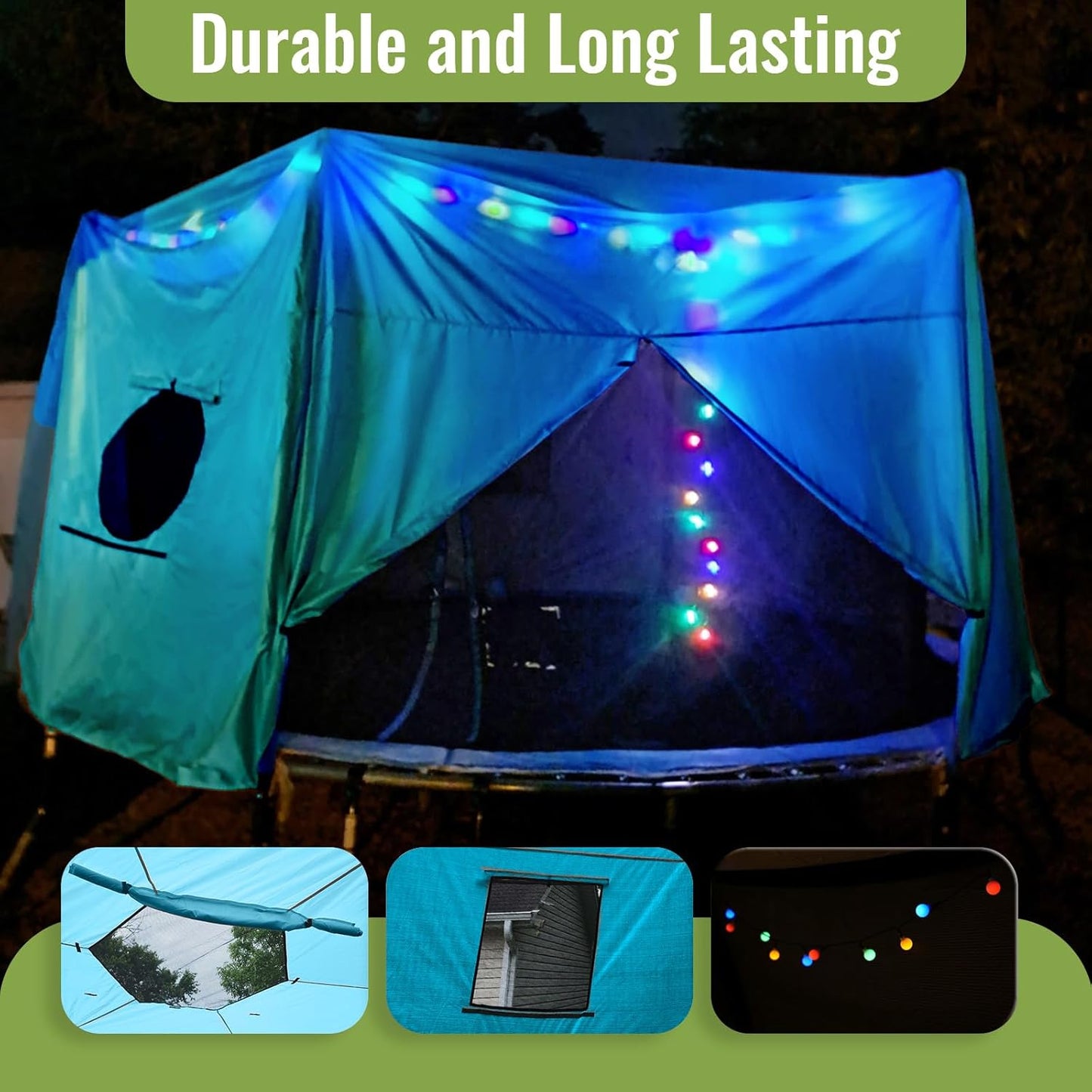 Gardenature 10FT/12FT/14FT Trampoline Tent(Tent Only), Fit Round Trampolines, Shade Cover with LED Light, Outdoor Trampolien Accessories, Anti-Tear, Beige