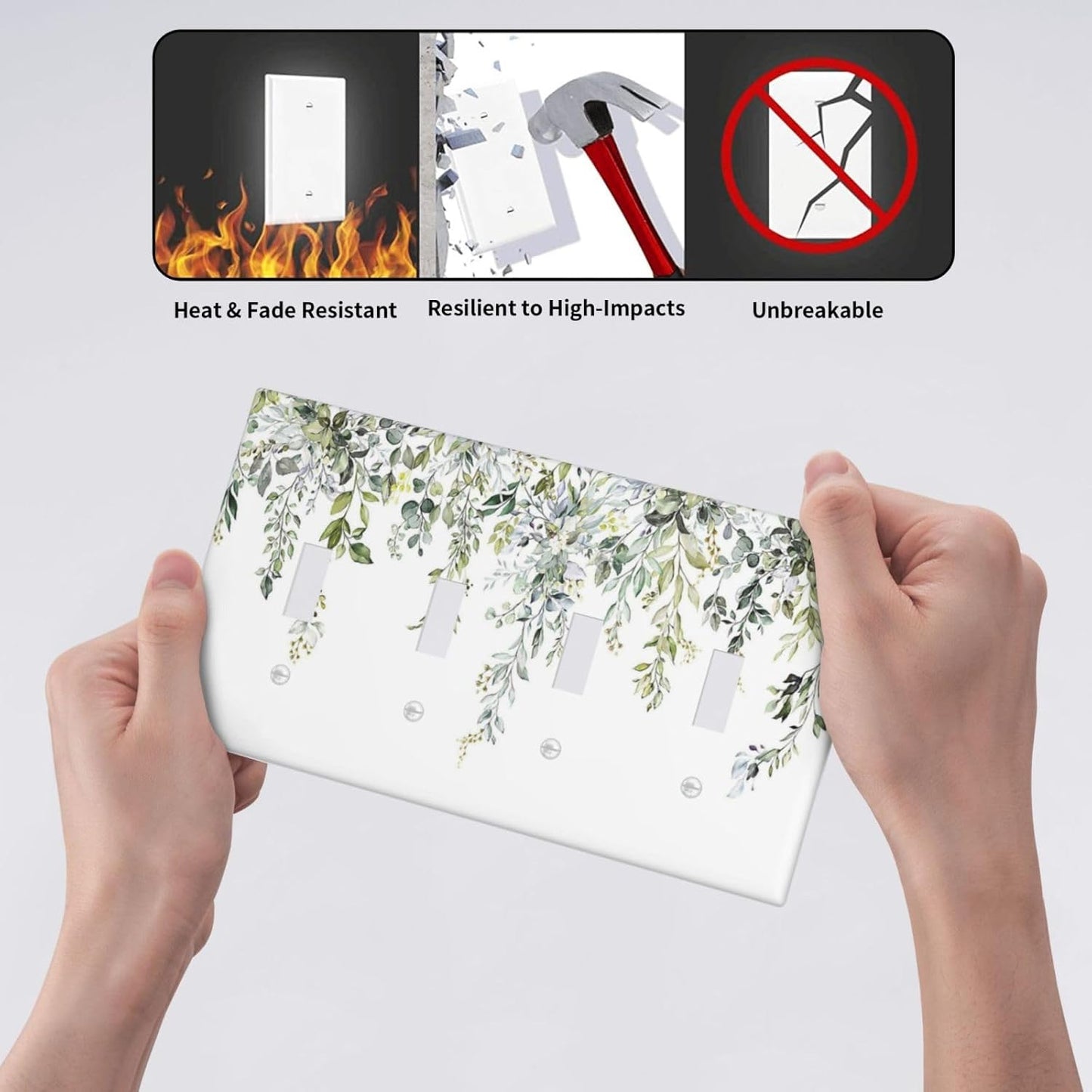 Light Switch Covers Boho Farmhouse Flower Leaf Sage Green Quad Toggle Electrical Faceplate 4 Gang Wall Plate Decorative Switch Plates for Bedroom Cabin Decor