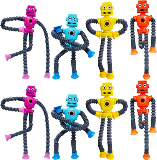 8 PCS Suction Cup Robot Toy,Shape Changing Telescopic Pop Tubes Autism Sensory Toy Kids Girls Boys Toddlers Adult,Funny Robot Action Figure Bendable Fidget Toy Gift Birthday Party Favors Christmas