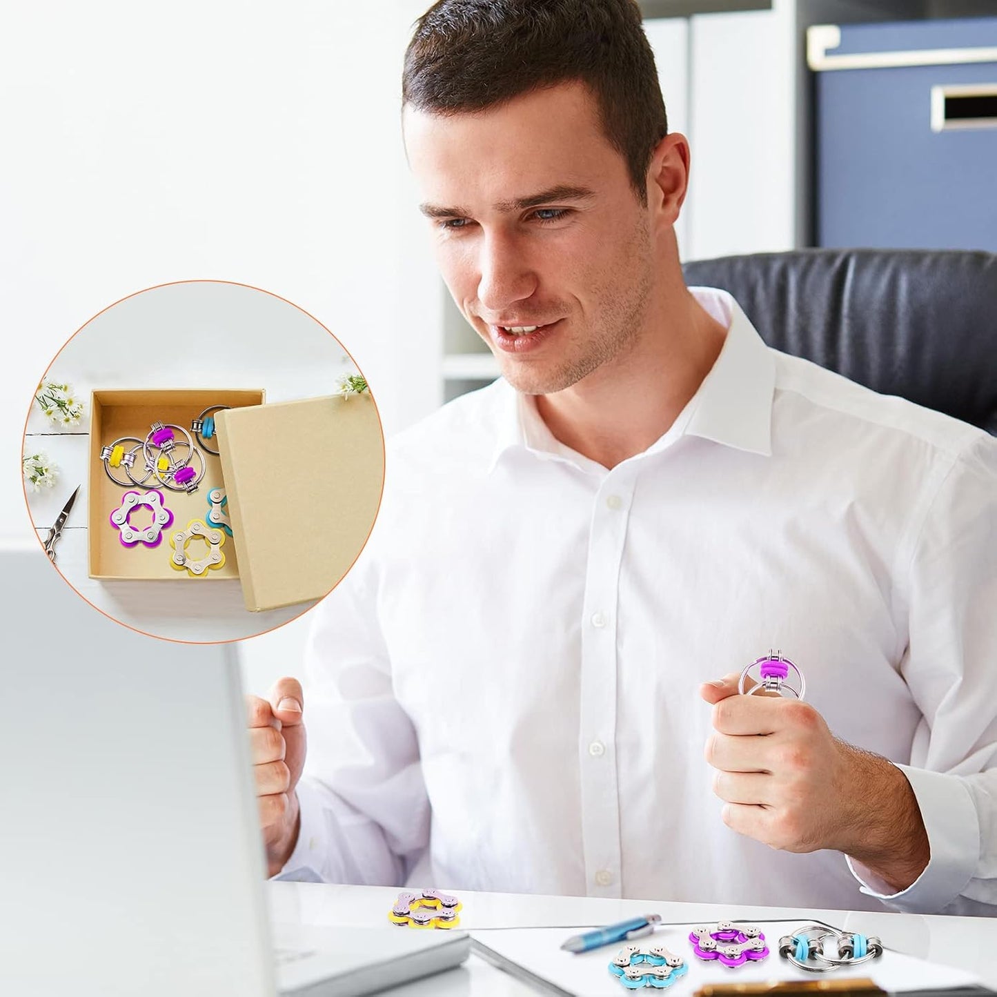 Hicarer 8 Pieces Fidget Toys Set includes 4 Flippy Roller Chain and 4 Six Roller Bike Chain Toys for Adults and Teenagers in Learning Help (Purple, Pink, Yellow, Light Blue)