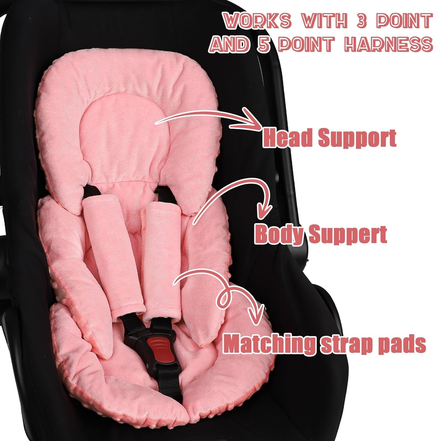 GFU Infant Car Seat Insert Head and Body Support, Reversible Newborn Insert for Carseat with Strap Pads, Soft Stroller Cushion Pillow Insert for Boys and Girls, Fits for Stroller, Swing, Red