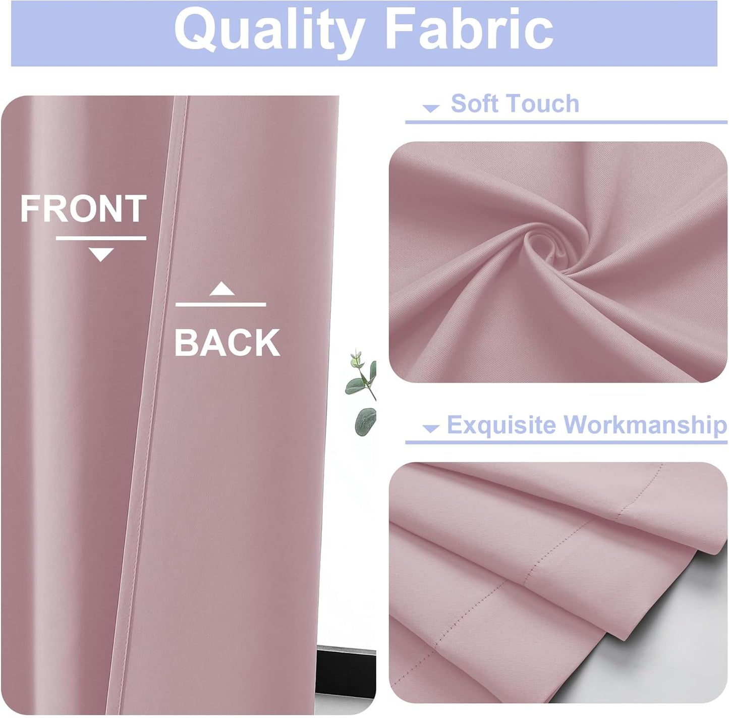 Simplebrand Ava Blush Blackout Curtains for Bedroom 90 Inches Long 2 Panels Set, Solid Privacy Energy Saving Nursery Window Treatment Curtains Blackout Drapes, W40 x L90 Inch, Blush