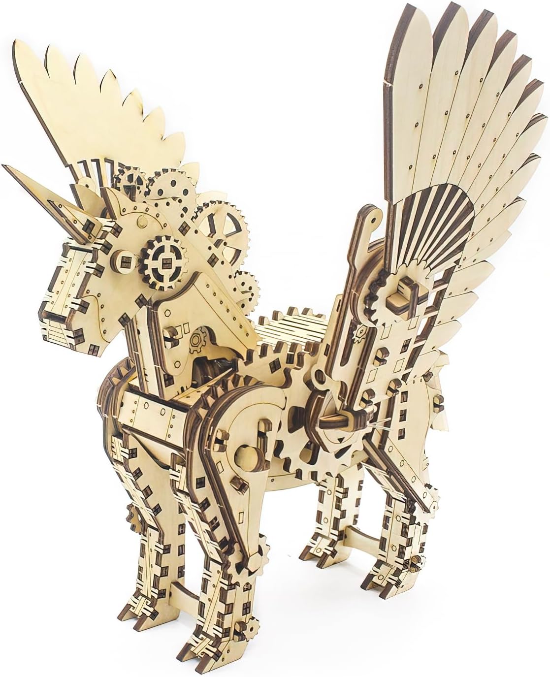 3D Wooden Puzzle Unicorn Mechanical Horse Model Set - Brain Teaser Game - DIY Educational Toy - Eco-Friendly Construction Kit - Perfect Desk Toy and Display Gift for Boys and Girls