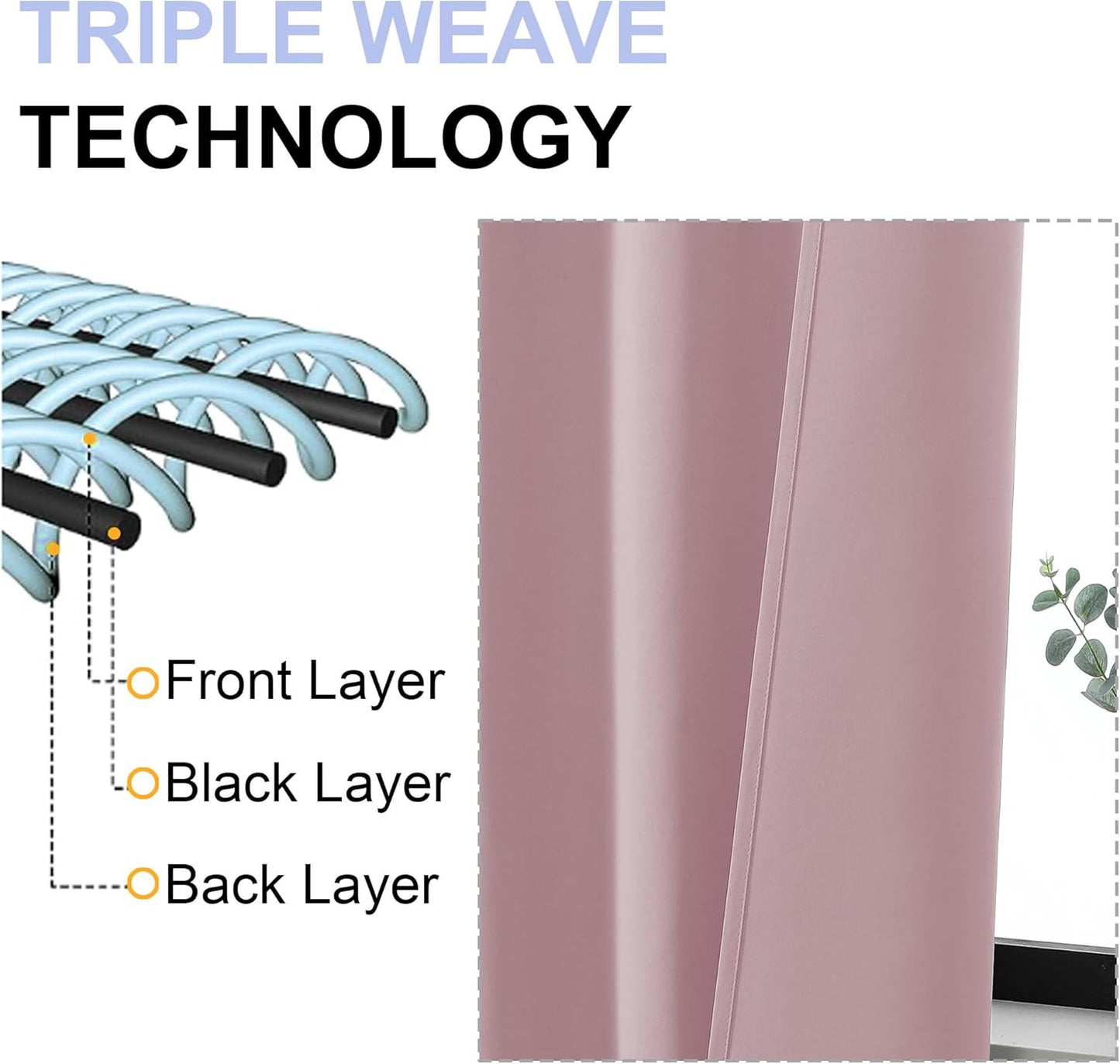 Simplebrand Ava Blush Blackout Curtains for Bedroom, 72 Inch Length, 2 Panels Set, Privacy Thermal Insulated Rod Pocket Window Curtains for Patio, French Door, W40 x L72 Inch