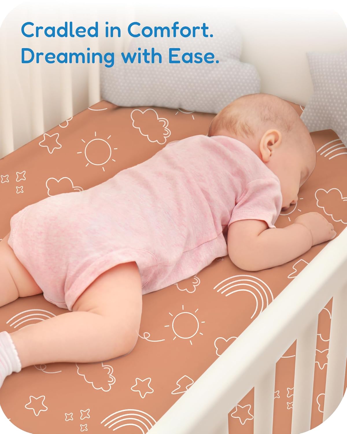 Baby Crib Sheets Boy Girl for Standard Crib Mattress - Orange Cloud and Rainbow Design Crib Sheet, Ultra Soft, Durable, Comfortable Fitted Crib Sheet, 28''x52''x9'' Deep Pocket