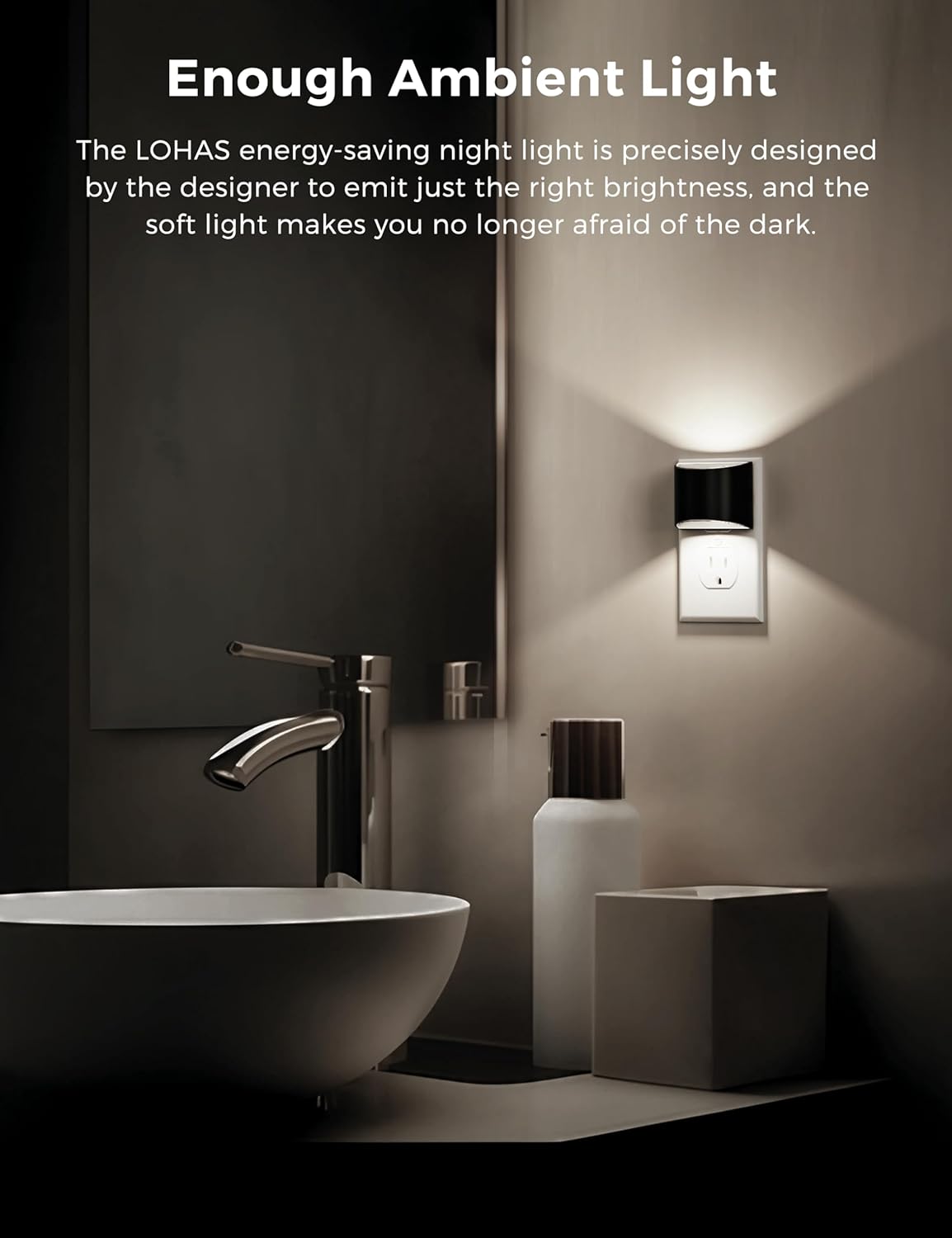 L LOHAS LED Night Lights Plug into Wall 2 Pack, Nightlight with Dusk to Dawn Sensor,3 Level Brightness Adjustable, 5000K Daylight White