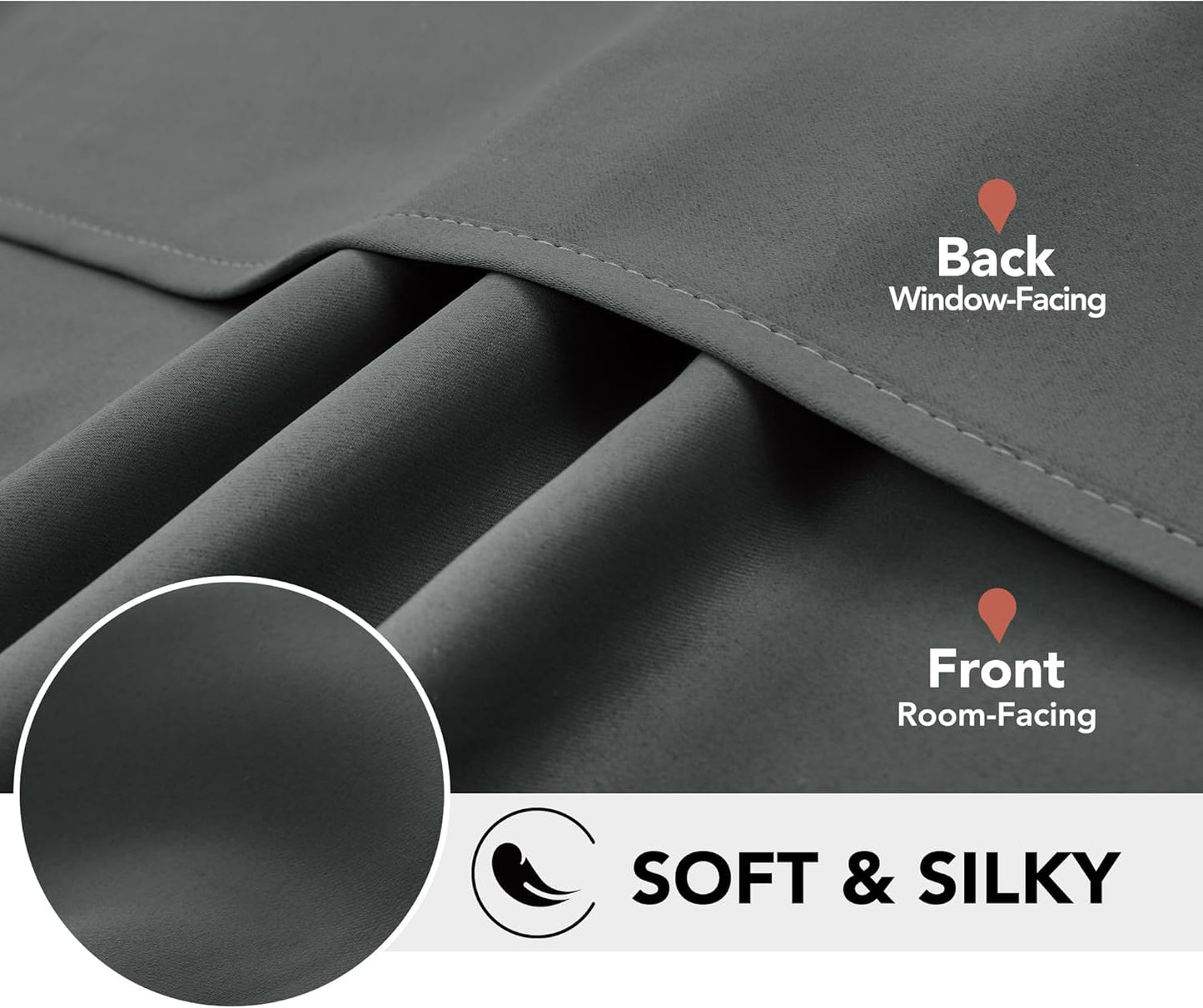 Deconovo Blackout Curtains, Room Darkening Thermal Insulated Window Drapes, Noise Reducing, Grommet Top, 2 Panels 52W x 84L Inch Machine Washable for Bedroom Living Room Nursery Dark Grey