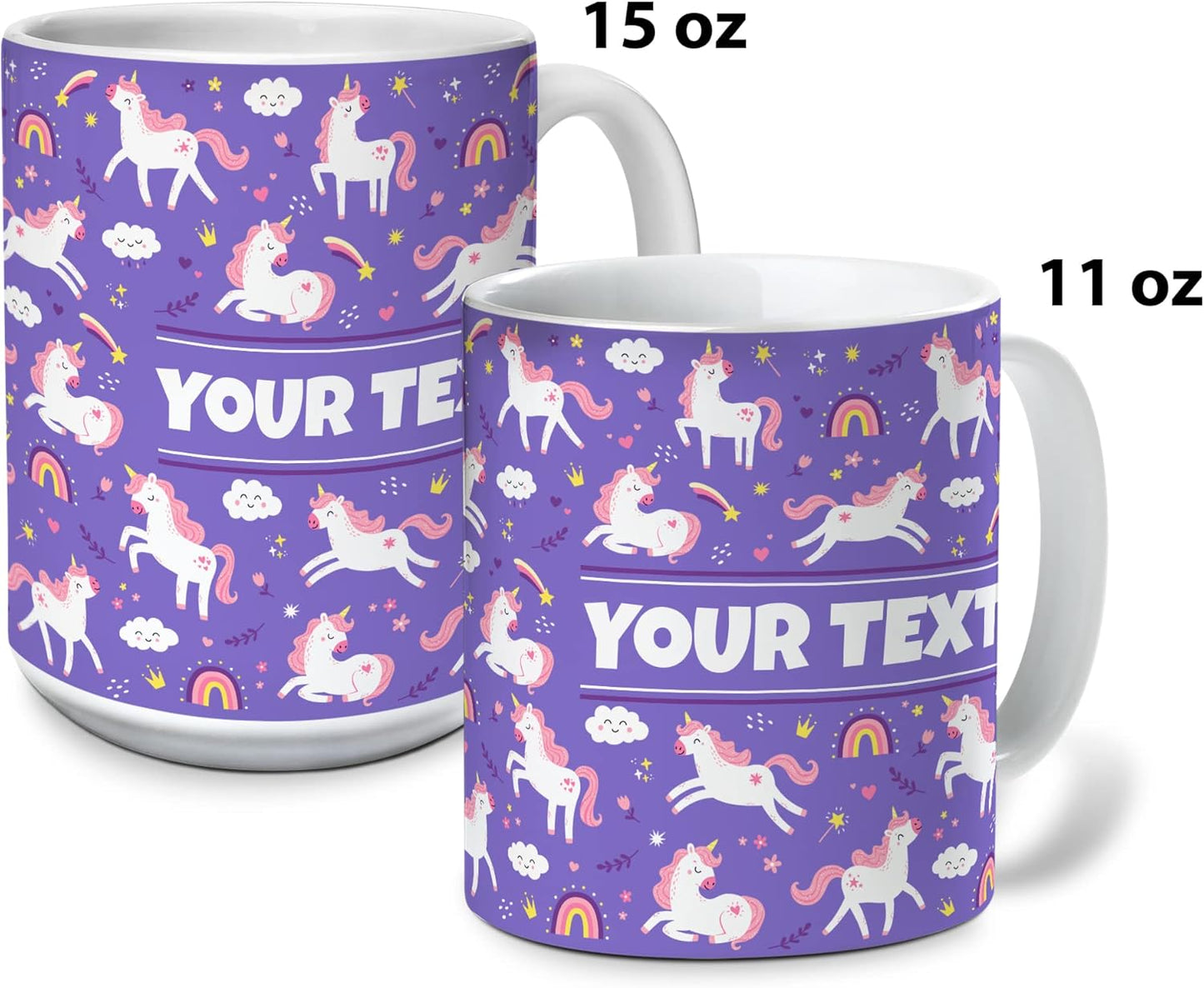 Personalized Mug for Kids - Purple Unicorn - Custom Name/Text, Ceramic Hot Chocolate/Cocoa/Coffee Cup for Girls, Birthday/Christmas/Holiday Gift - 11 oz, White Handle