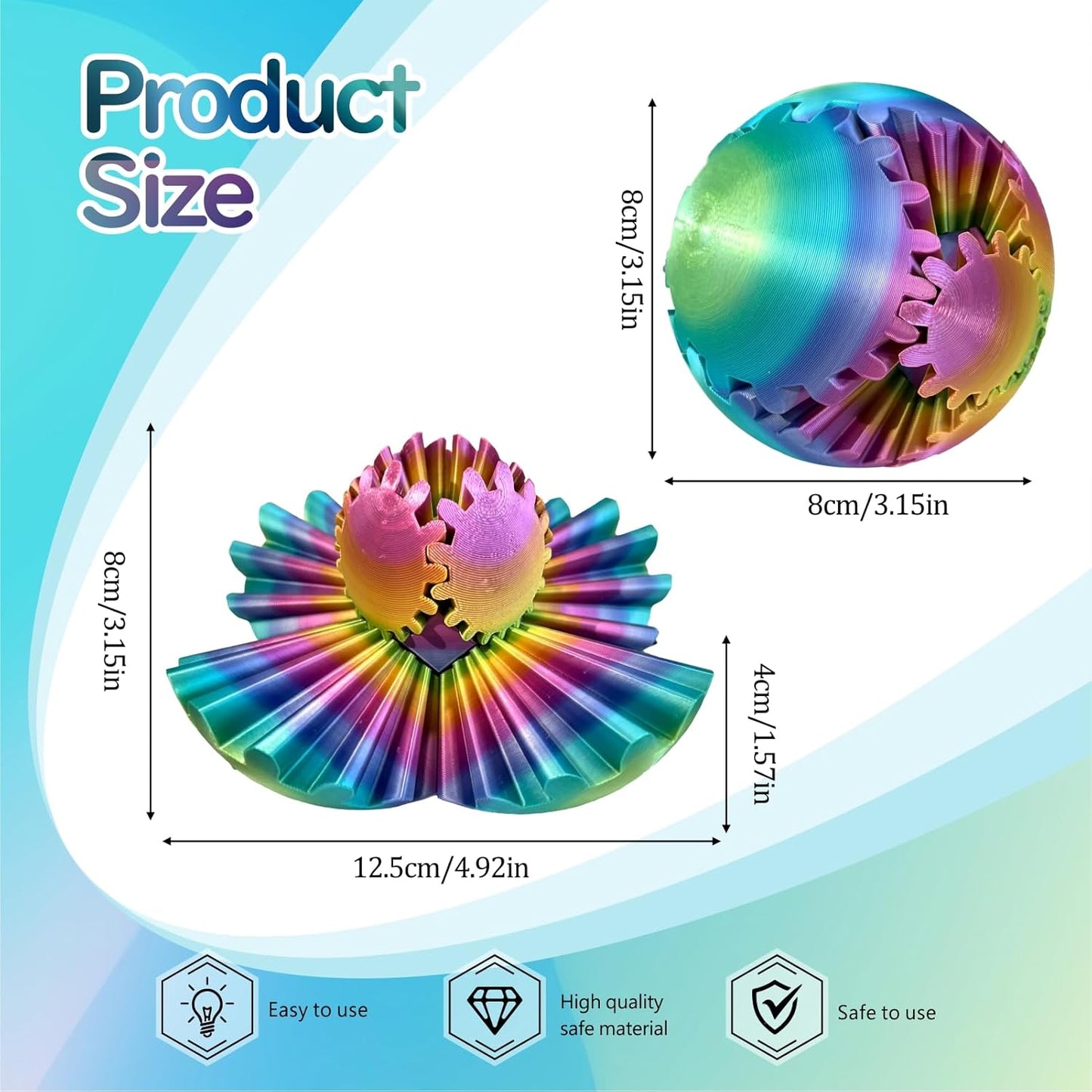 Gear Ball - GearSphere Fidget Toy, 3D Printed Gear Ball Spin Ball Cube Desk Toy, 2024 Gear Sphere Cube Puzzlefor Adults Kids, Stress and Anxiety Relaxing Fidget Toy (Iridescence)