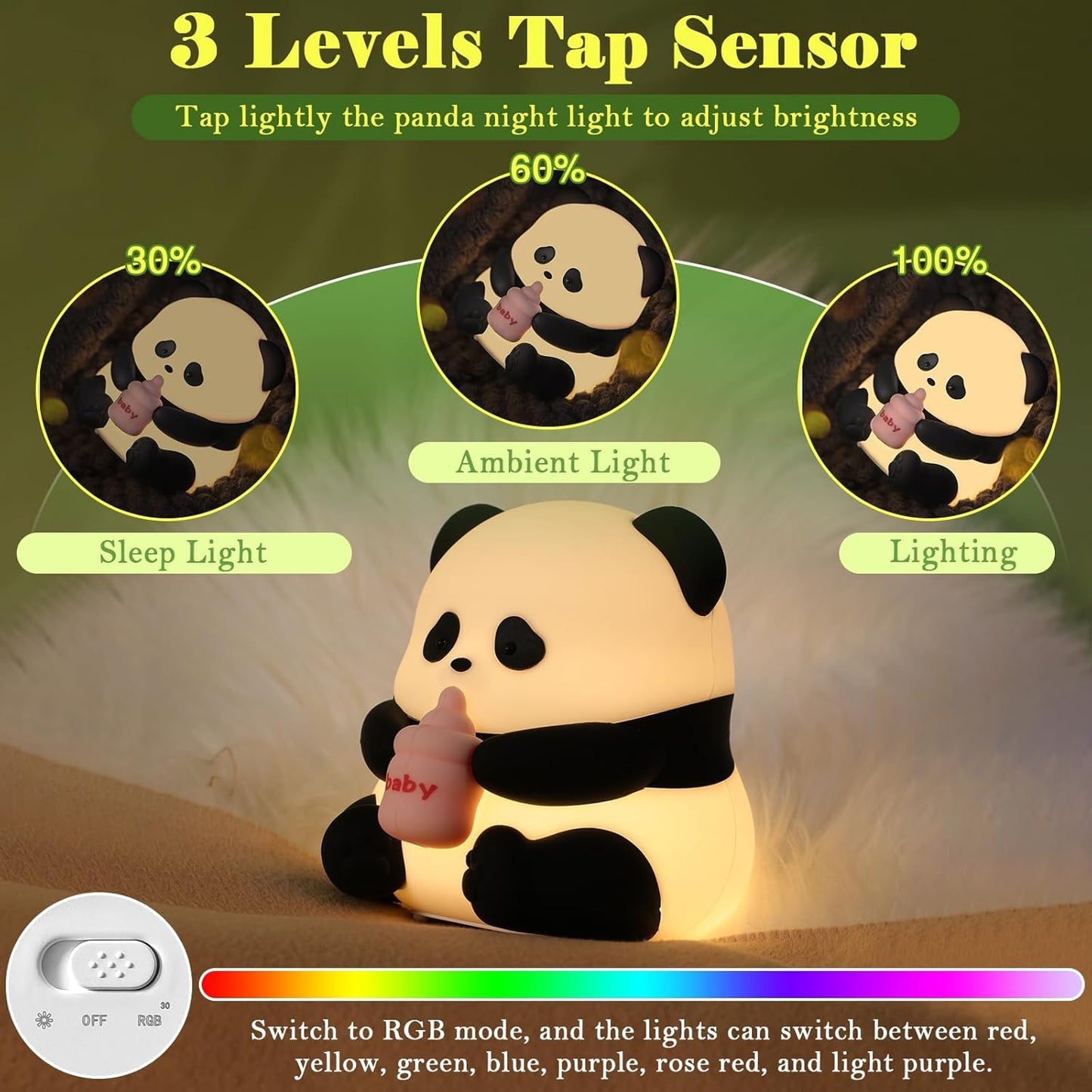 Cute Panda Night Light,LED Squishy Novelty Animal Night Lamp,Food Grade Silicone 3 Level Dimmable Breastfeeding Nursery Nightlight for Girls Room Decor,Cute Gifts,Office Desk/Baby Boys
