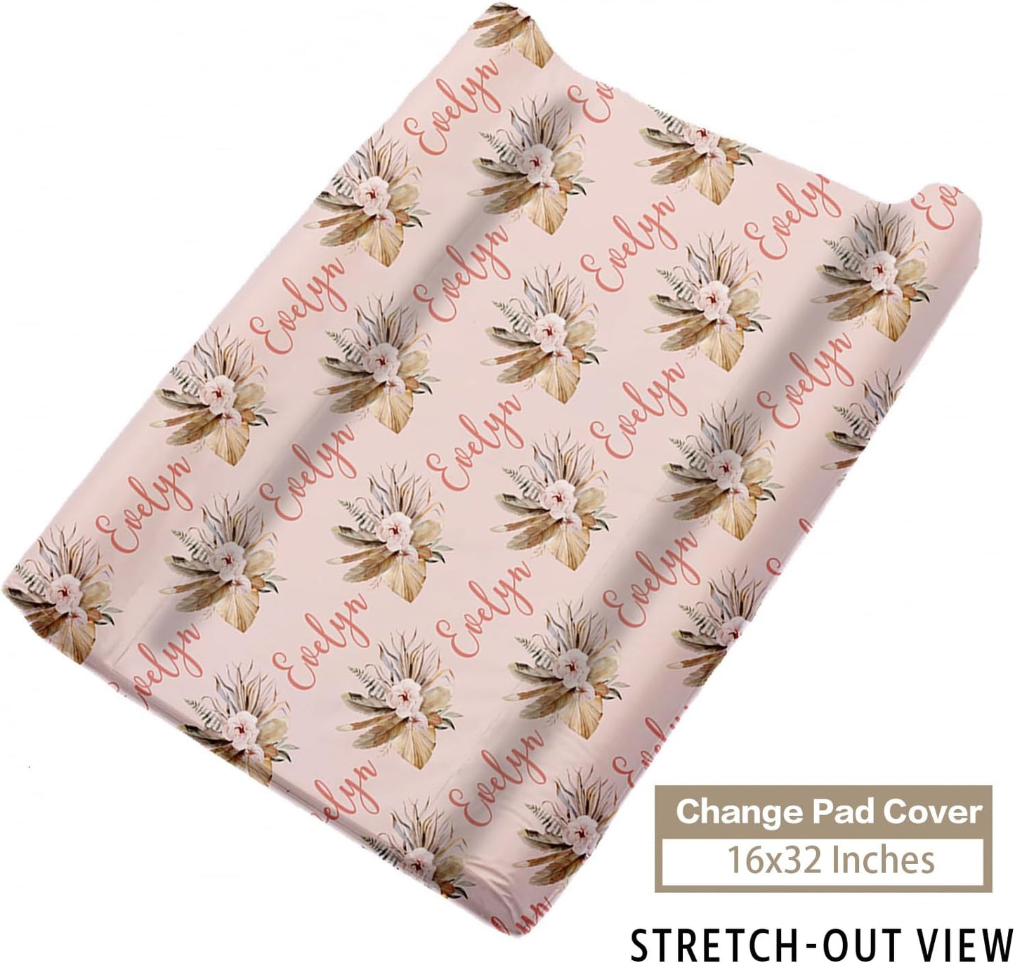 Custom Name Crib Bedding Set - Bohemian Flowers Design, Personalized Baby Nursery Bedding 3-Piece Set– Soft Blanket, Fitted Sheet, Changing Pad Cover – for Newborns Girls Nursery Gifts