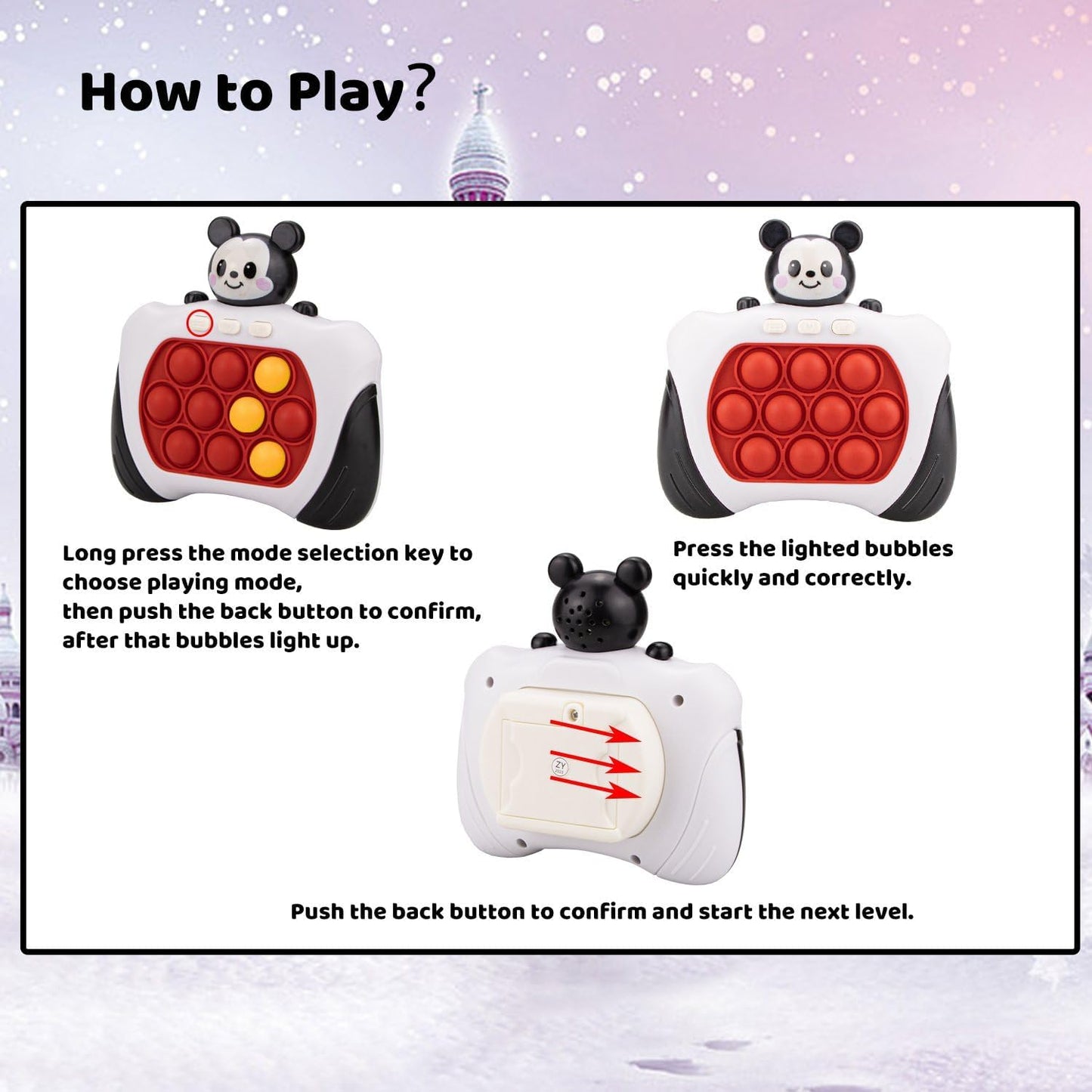 Fast Push Bubbles Pop Fidget Toy It Game, Quick Push Light Up Pop Interactive Sensory Toy, Fast Push Button Game for Kids Adult, Stress Relief Handheld Game Present Toy for 3 4 5 6 7 Years Boy Girl