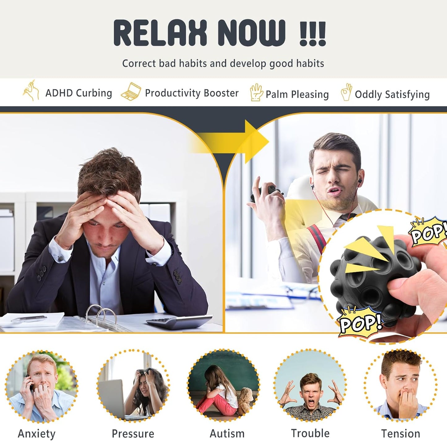 Fidget Toys Adults,Stress Balls Adults 4Pcs Pop Fidget Toys,Pop Balls Autism Sensory Toys for Toddlers 1-3,Fidget Balls Figette Toys,Anxiety Relief Fidgets,Stuffers Gift for Teens Kids (C)