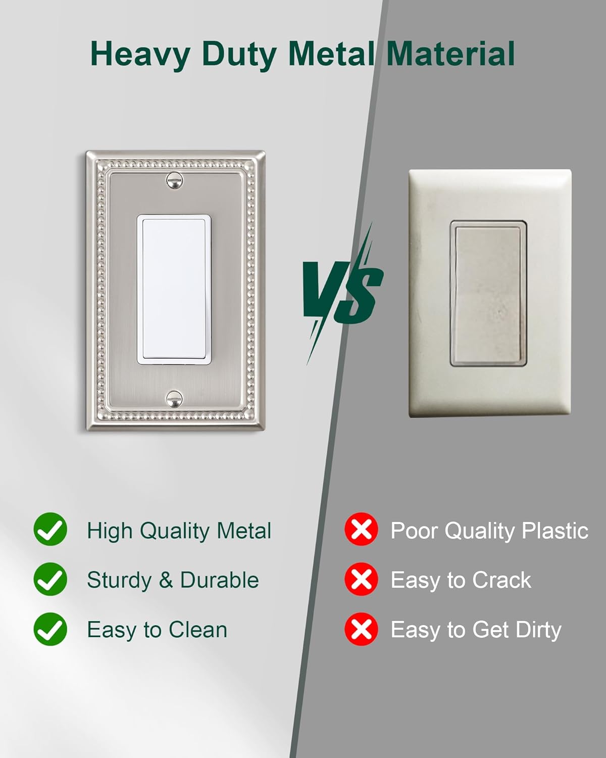 4-Pack Decorator Outlet Cover Plate, Decorative Switch Plates and Outlet Covers, Brushed Nickel Metal Wall Plates for Electrical Outlets, Receptacle, GFCI Outlet, Dimmer Switch