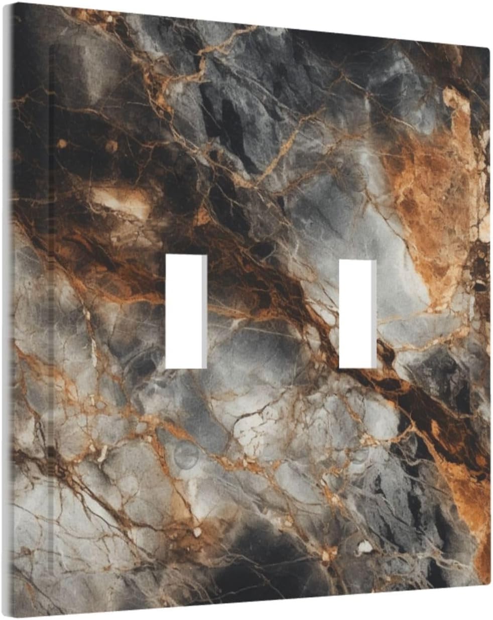 Brown Marble Granite Golden Lines Print Decorative Switch Plates 2 Gang Double Toggle Outlet Light Switch Cover Wall Plate Electrical Faceplate for Bathroom Kitchen Decor