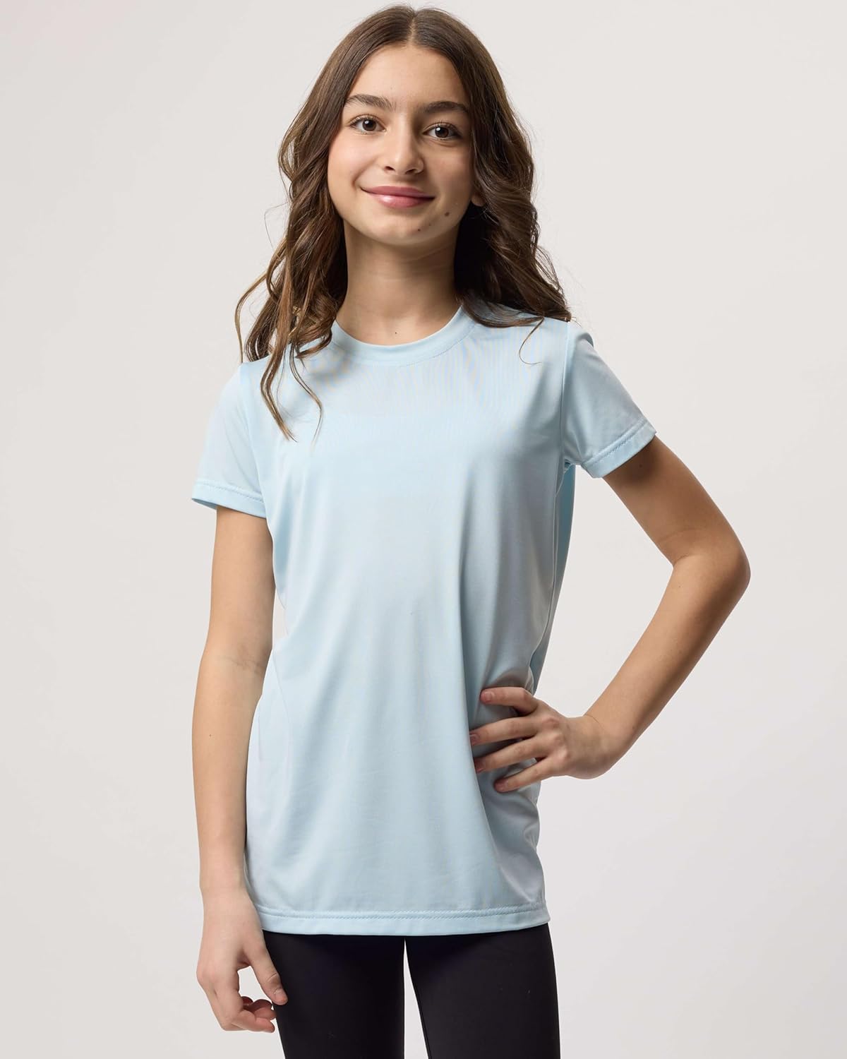 Real Essentials 5 Pack: Girls Short Sleeve Dry-Fit Crew Neck Active Athletic Performance T-Shirt