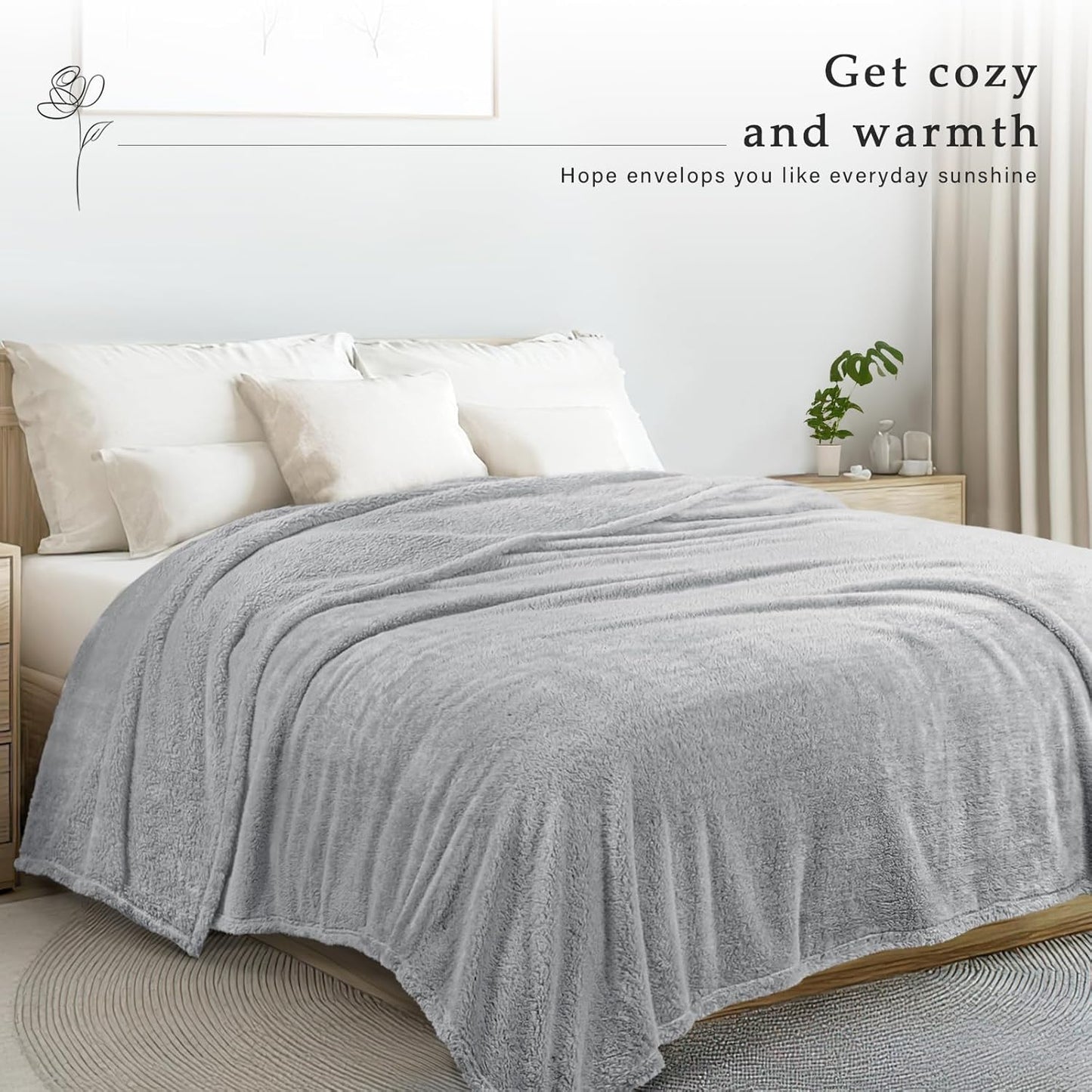 Exclusivo Mezcla King Size Flannel Fleece Blanket, Super Soft Velvet Plush Bed Blanket, Fuzzy Cozy and Warm for All Seasons, 90x104 Inches, Light Grey