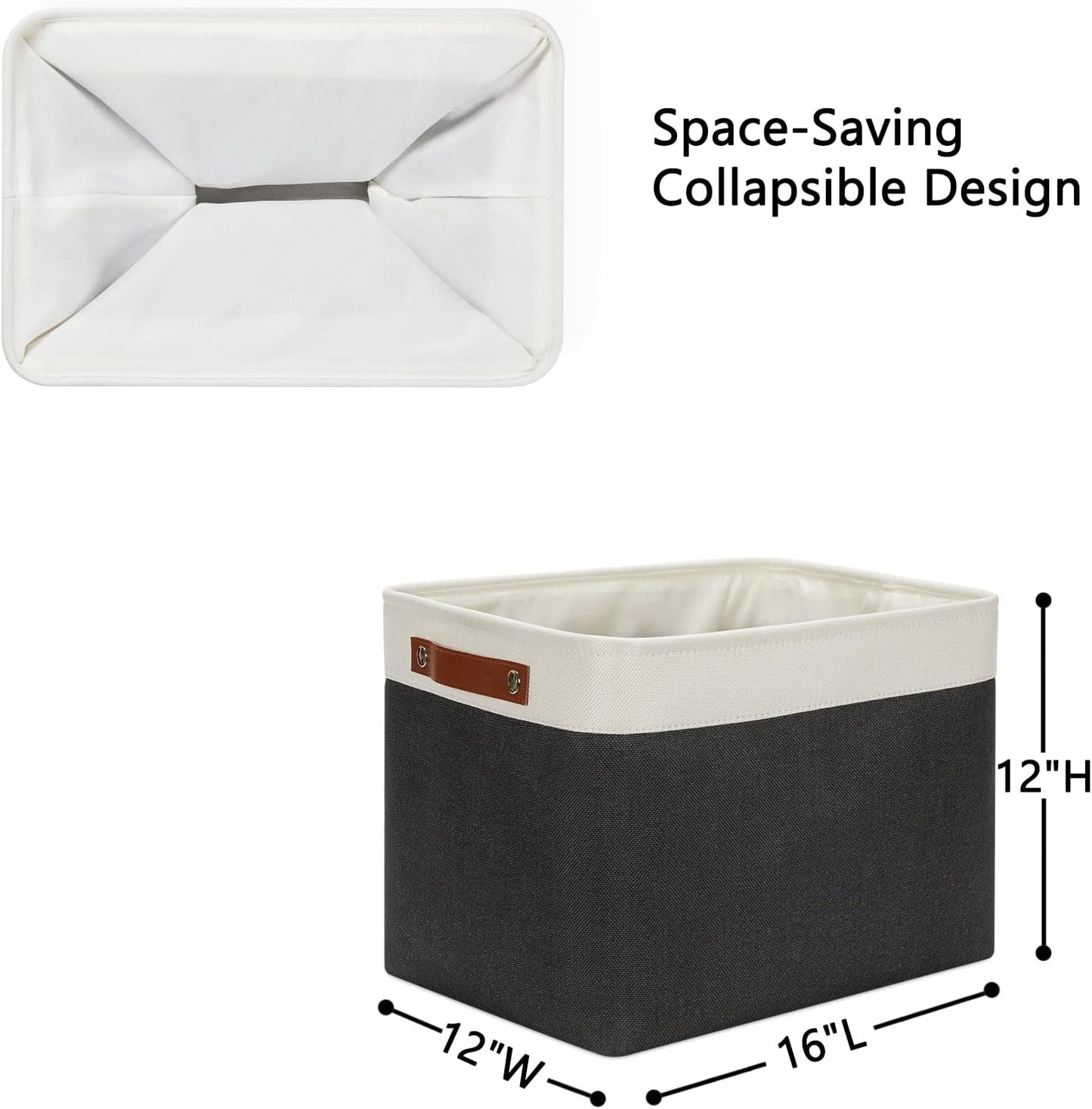 DULLEMELO Storage Bins Large-16"x12"x12" With Leather Handles for Organizing,Decorative Collapsible Storage Baskets for Shelves Closet Home Office (White&Black)