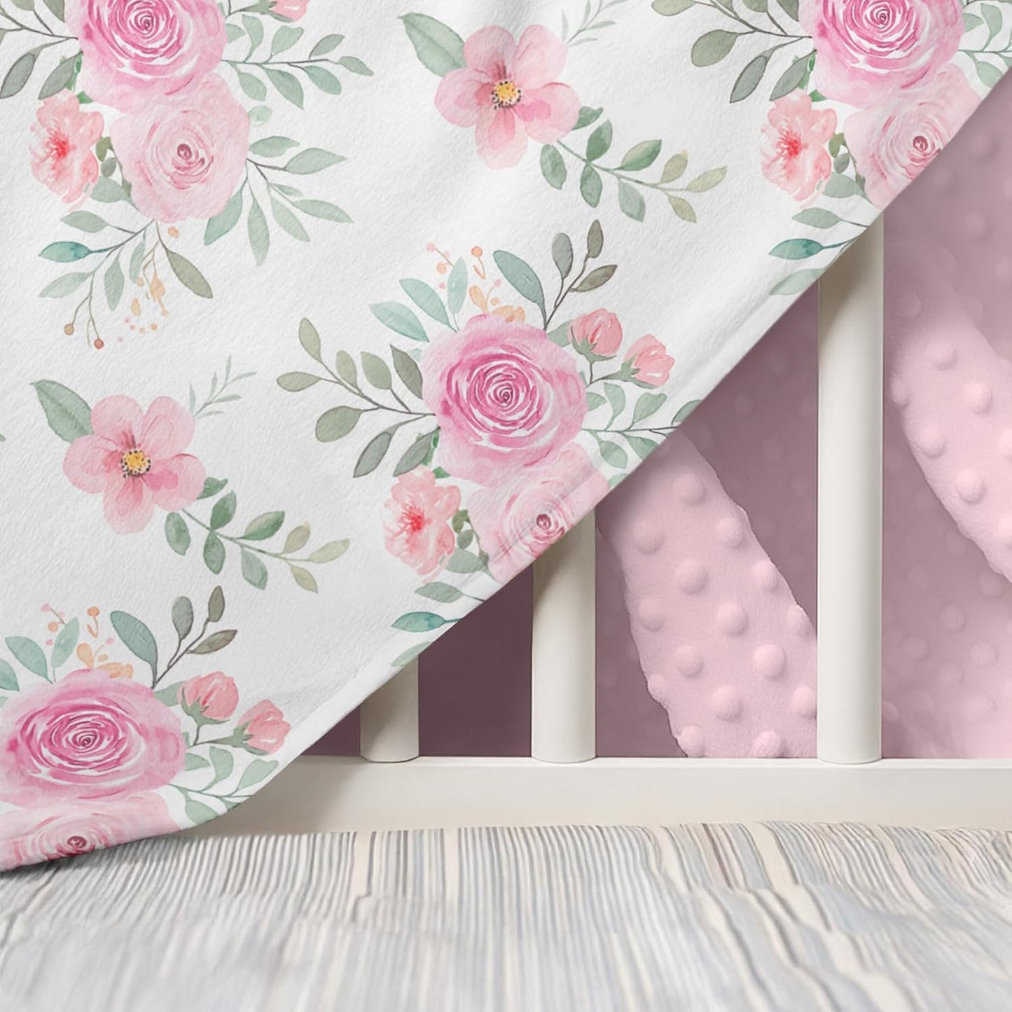 Floral Minky Baby Blanket 30 x 40 Inches for Girls, Soft Plush Receiving Blanket with Dotted Back, Gift for Newborn Infant Toddlers, Baby Shower, Christmas Birthday