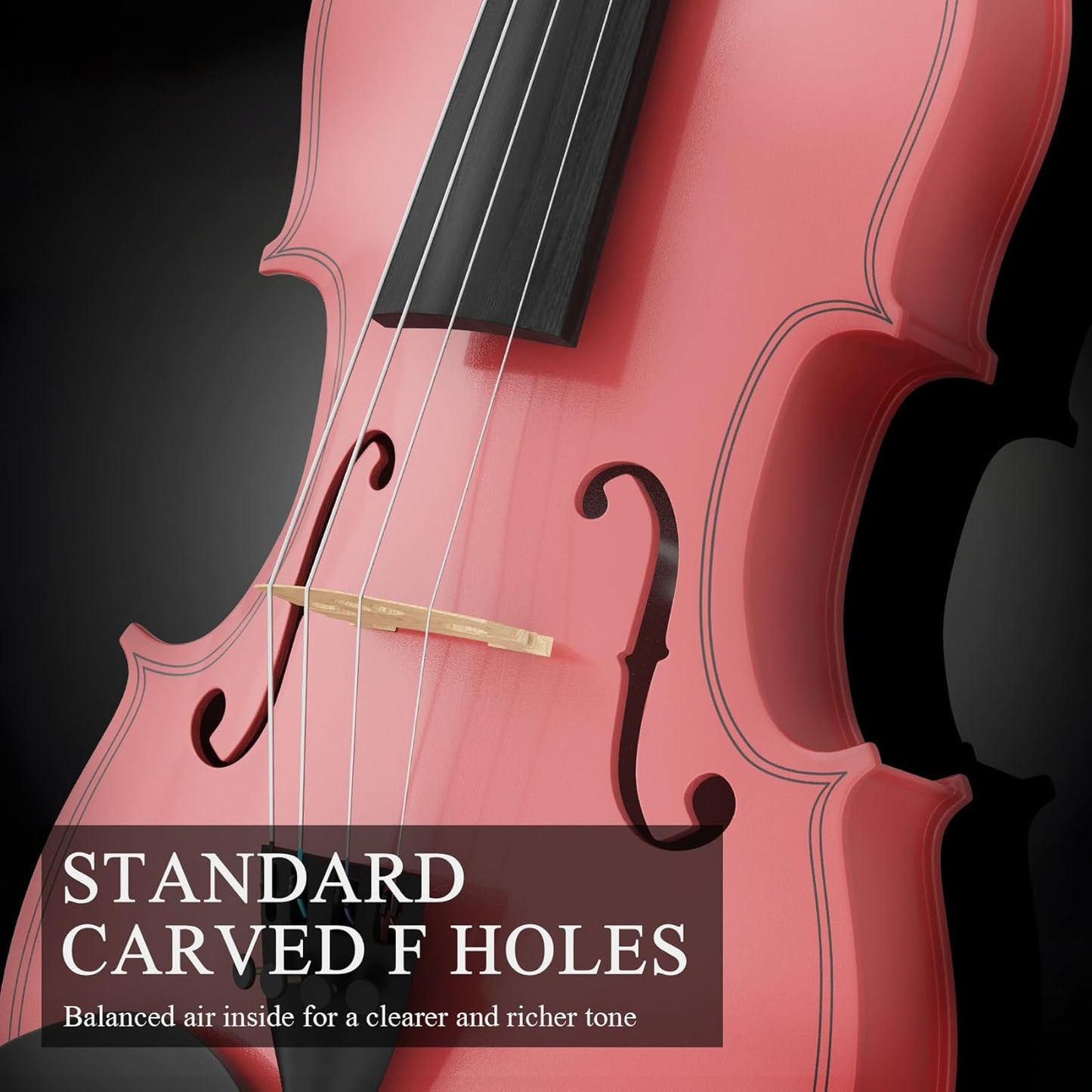 1/8 Beginner Violin Kit, Complete Violin Set with Case, Bow, Rosin,Pink