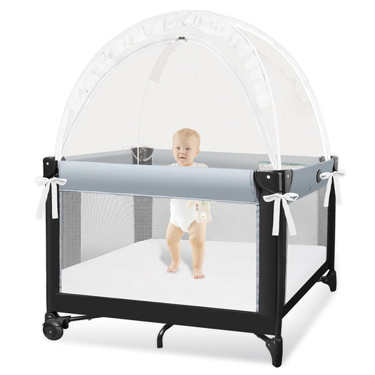 Pack N Play Tent - Mini Crib Tent to Keep Baby from Climbing Out - Crib Net to Keep Baby in - Pop Up Breathable Cribs Cover - Canopy with Upgrade Strong Mesh and Durable Zipper (White, Small)