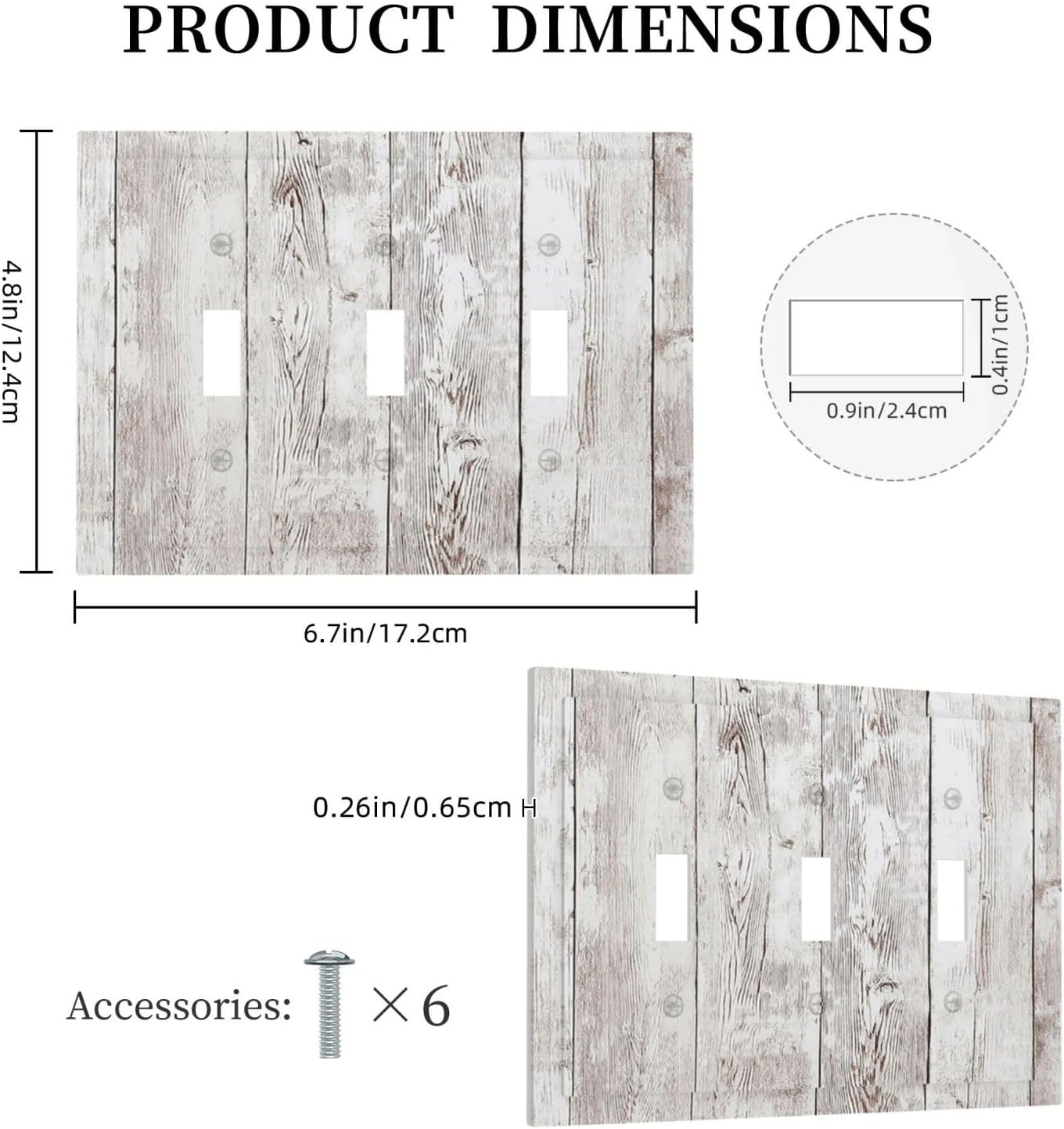 Decorative Switch Plates Rustic Vintage White Wood Grain 3 Gang Wall Plate Triple Toggle Light Switch Cover Faceplate Electrical Wall Panels for Farmhouse Home Decor