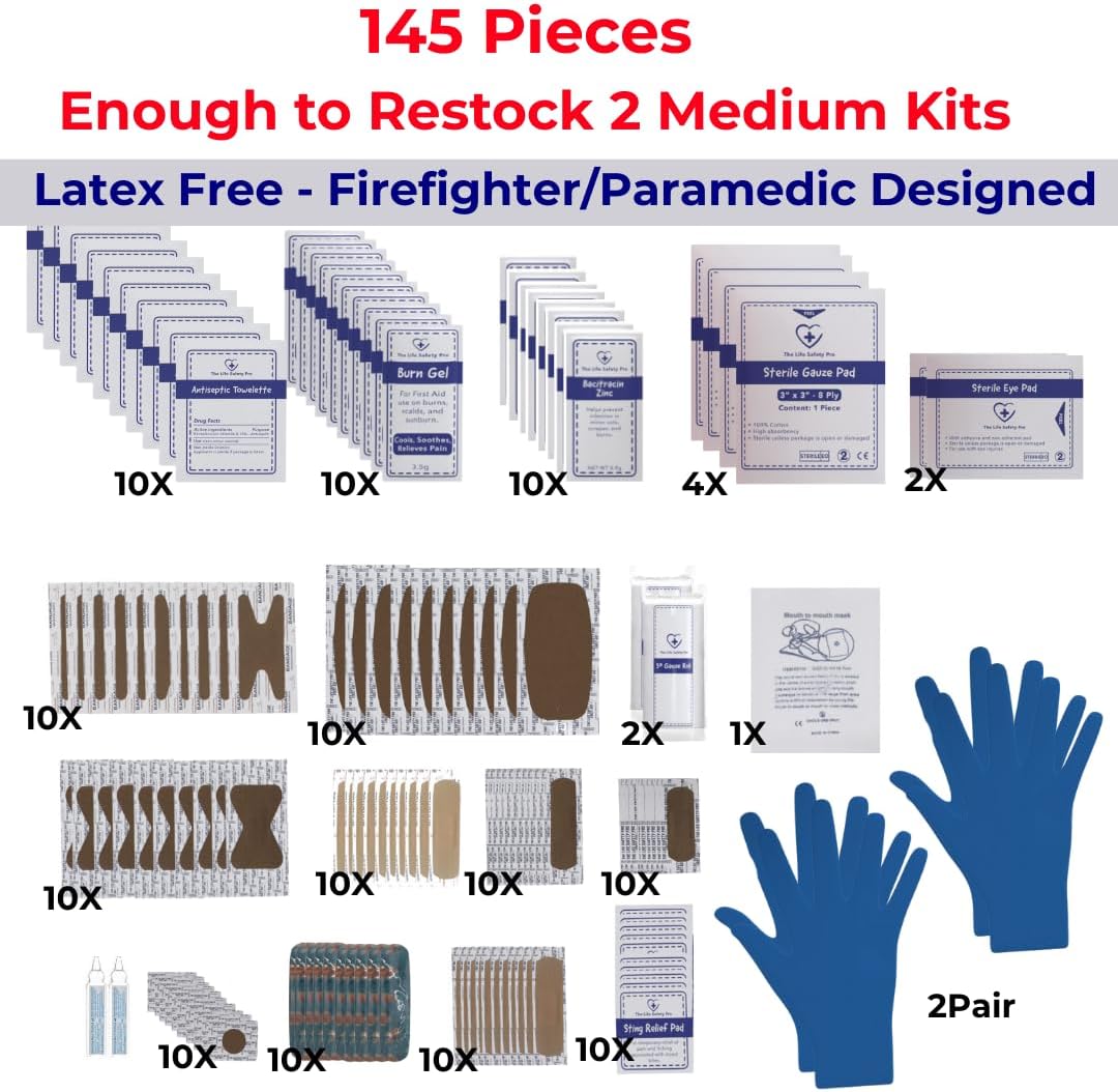 Children's First Aid Kit Refill - Xtra Large Size - 145 First Aid Supplies to Refill 2 Medium First Aid Kits from The Life Safety Pro