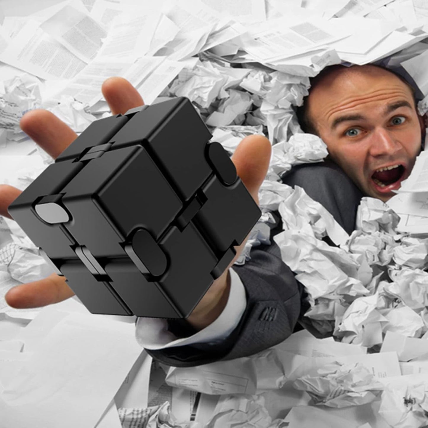 Infinity Cube Metal Fidget Cube Anxiety Stress Relief Toys for Men Aluminum Alloy Material (Black)