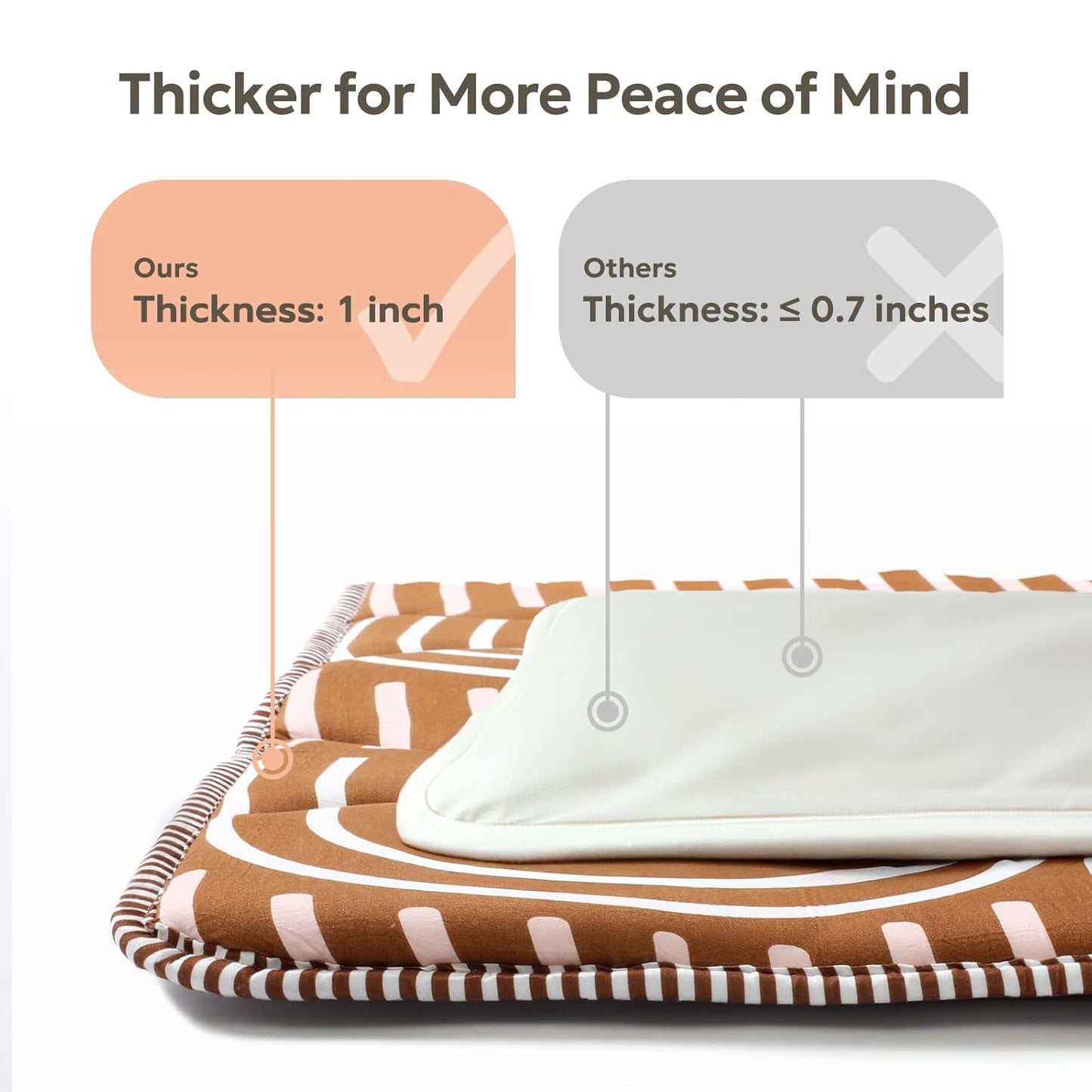 Soft Thicker Baby Mat for Floor 50"x50", Non-Slip Baby Play Mat, Easy to Clean 50x50 Playpen Mat, Portable Playmat, Crawling Mat for Infants, Babies, Toddlers, Activity Mat, Rainbow, Brown